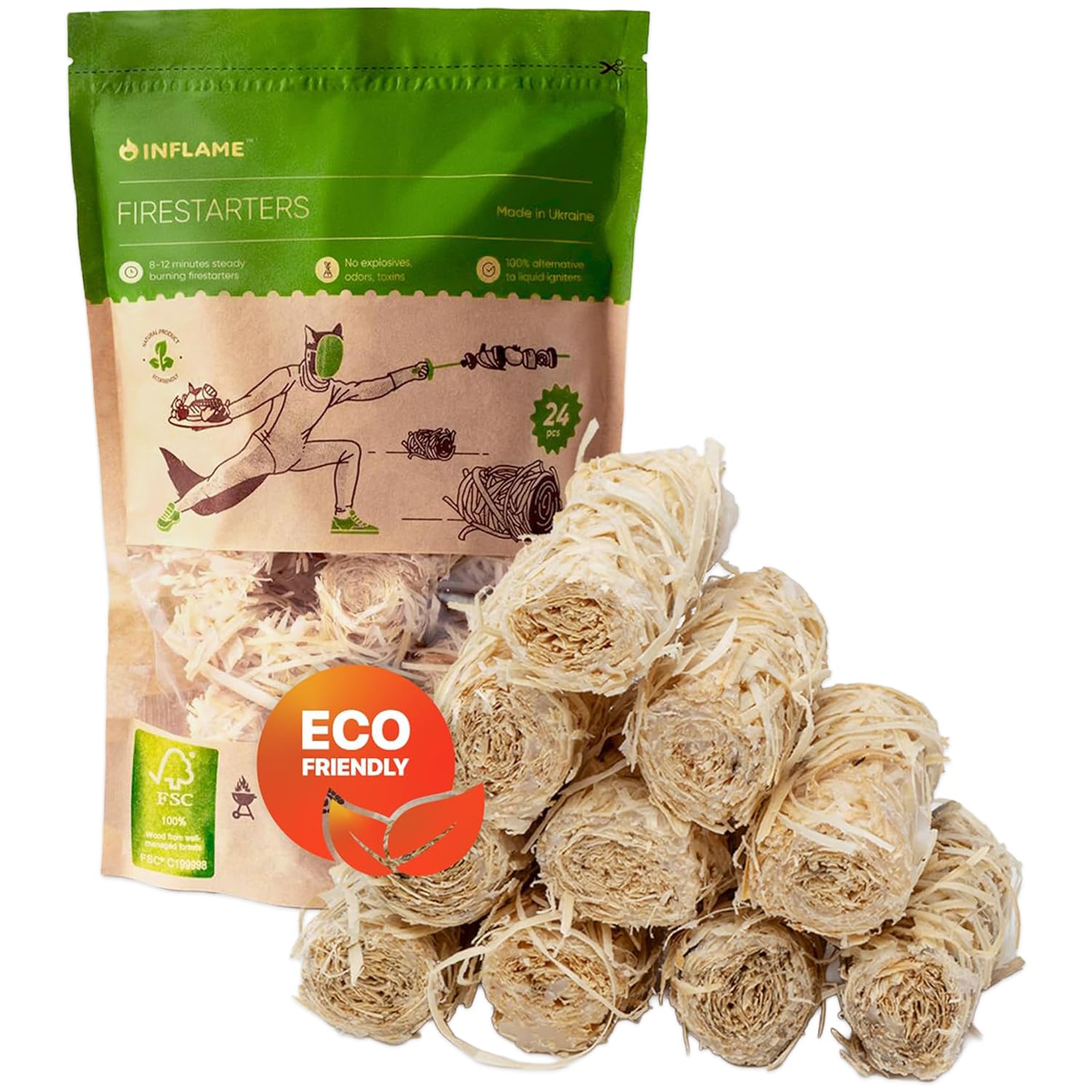 Fire Starters for Campfires, Grill, BBQ, Fireplace, Woodstove - Charcoal Starter - Waterproof, Weather-Resistant - Natural Wood Fireplace Starters - 24 pcs