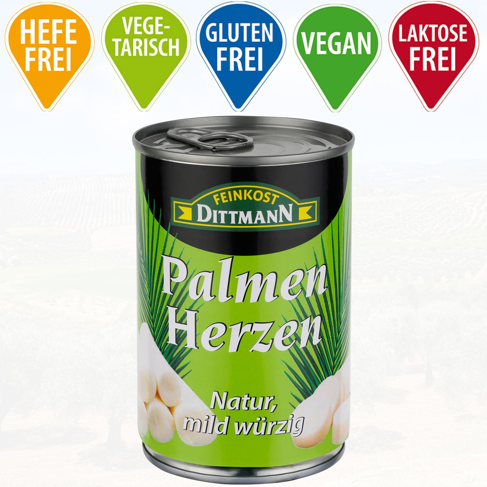 Feinkost Dittmann Palmenherzen Natur, 390 g, 6er Pack | Mild-Würzig, Delikate Palmherzen aus der Konserve, Ideal für Salate und vegetarische Gerichte