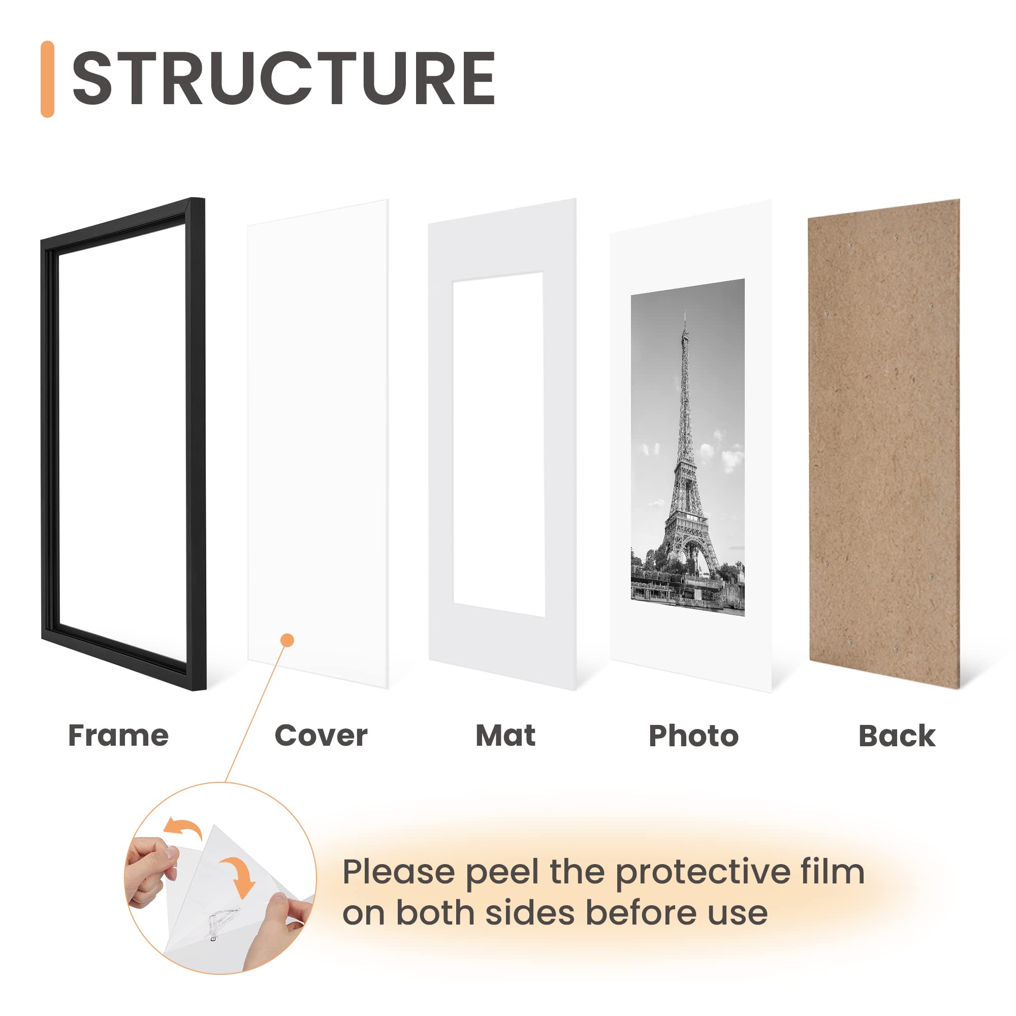 Snap Cornice Frontale 11x17" - Set Da 4 - Plastica Nero - Da Tavolo O Parete