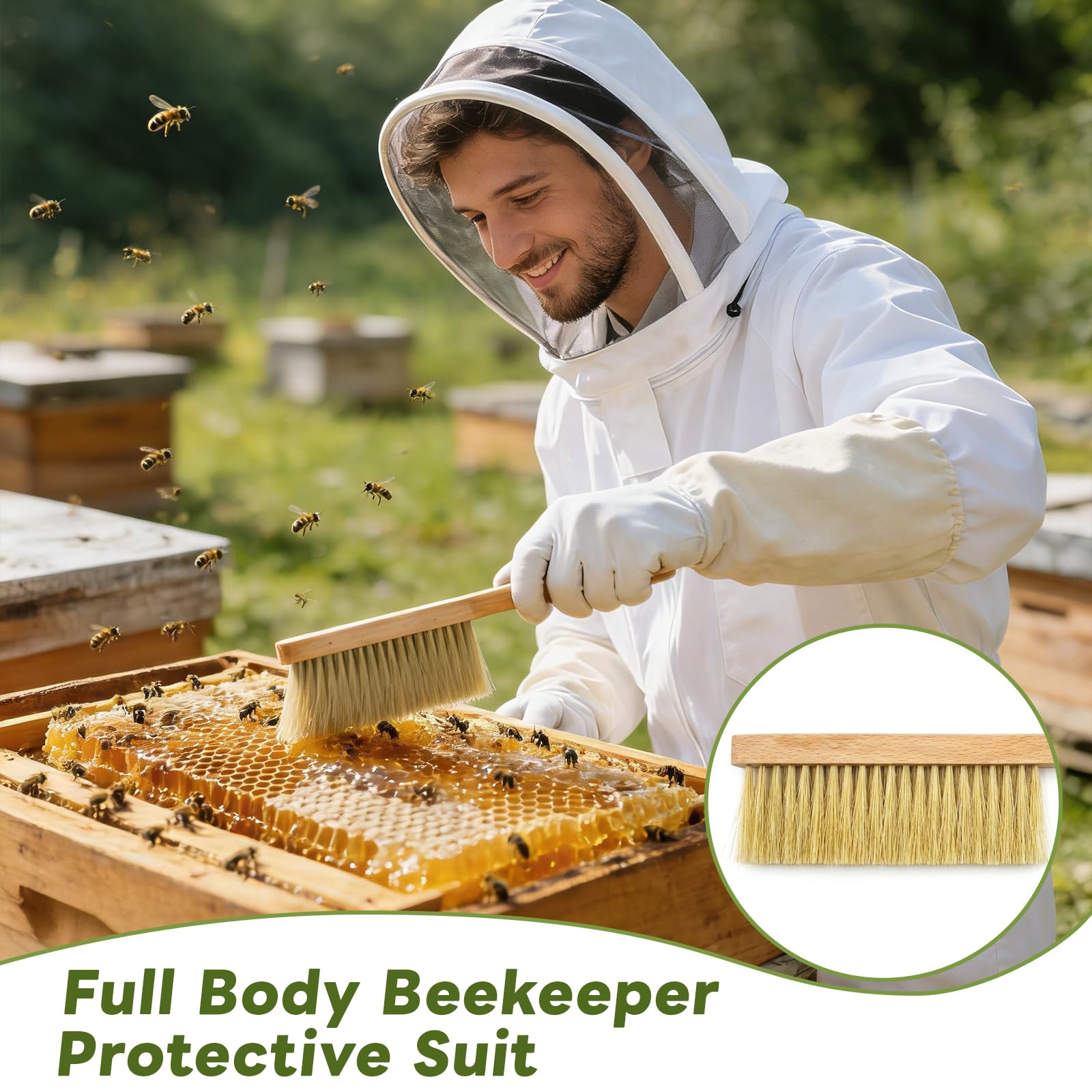 Traje de apicultura, traje de protección de cuerpo completo, ropa protectora con velo, capucha, guantes, traje de abejas para el jardín y suministros de apicultura (XL)