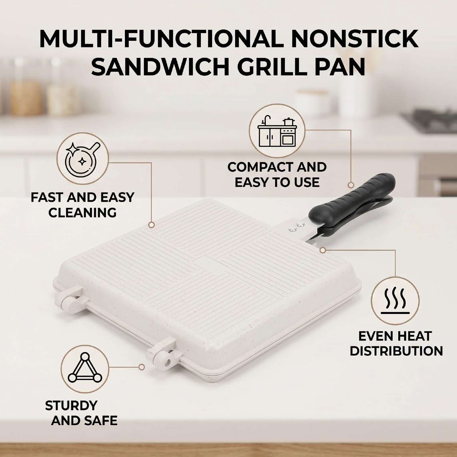 Sandwichera de Plancha para Fogón, 24x44cm Aluminio Fundido,