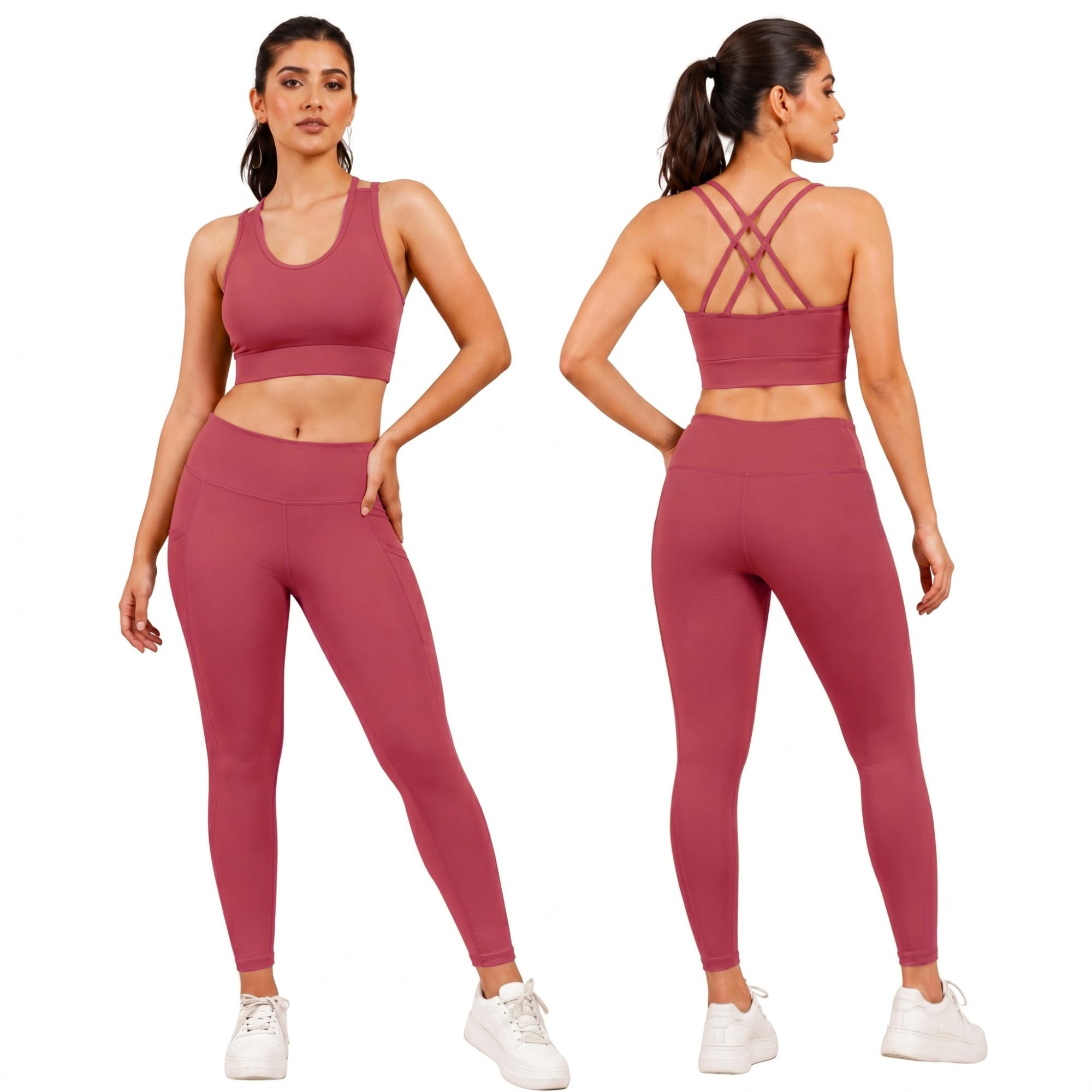 Compression Set for Women | Padded Sports Bra Set with Legging, Cross Strap Yoga Outfit Co-Ord Set for Gym, Workout & Active Wear-image-40