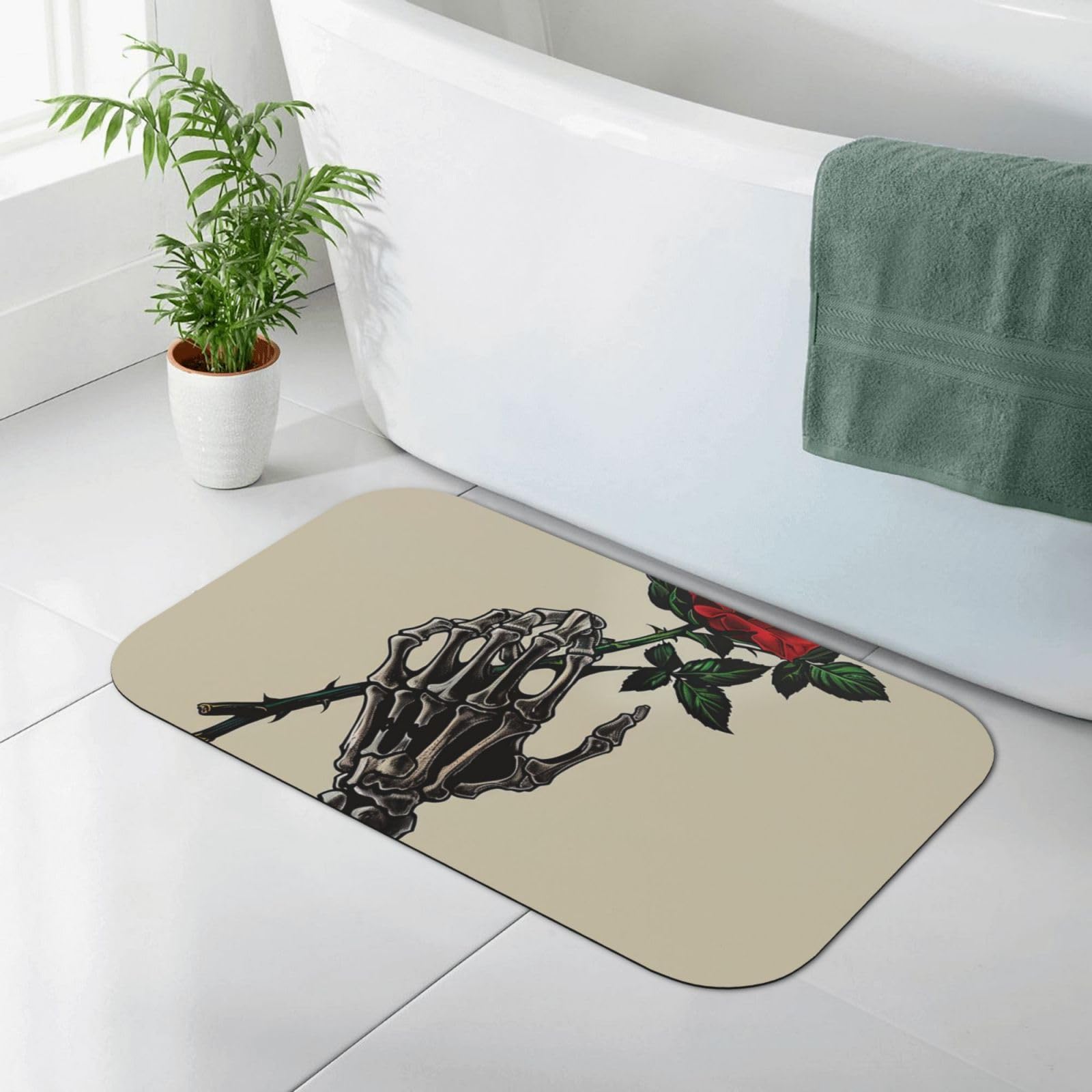 Tapis de bain antidérapant haute absorption rose à motif tête de mort pour sol sec et sécurisé