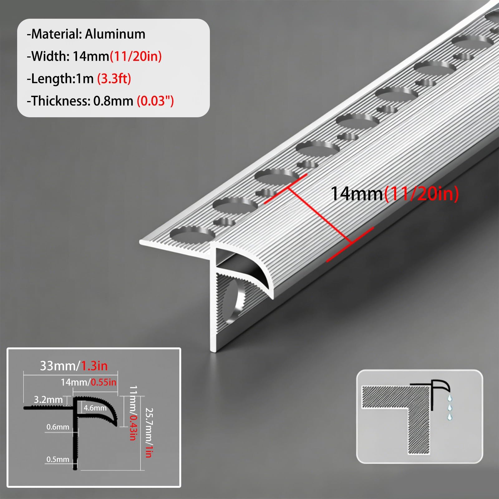 LZMZMQ Deflector de Lluvia Puerta Perfil De Goteo para Aleros, Deflector De Lluvia para Ventanas, Puertas Y Tejados, Perfil De Aluminio para Borde De Goteo(14mm(11/20in),6M(19.7FT))