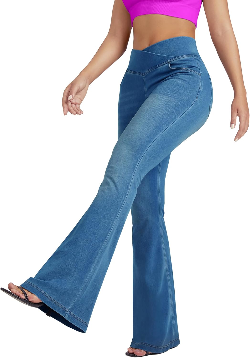 BlueRose Flare Jean for Women,Bell Bottom Jeans for Women Knit Crossover High Waisted Bootcut Jean - Image 4