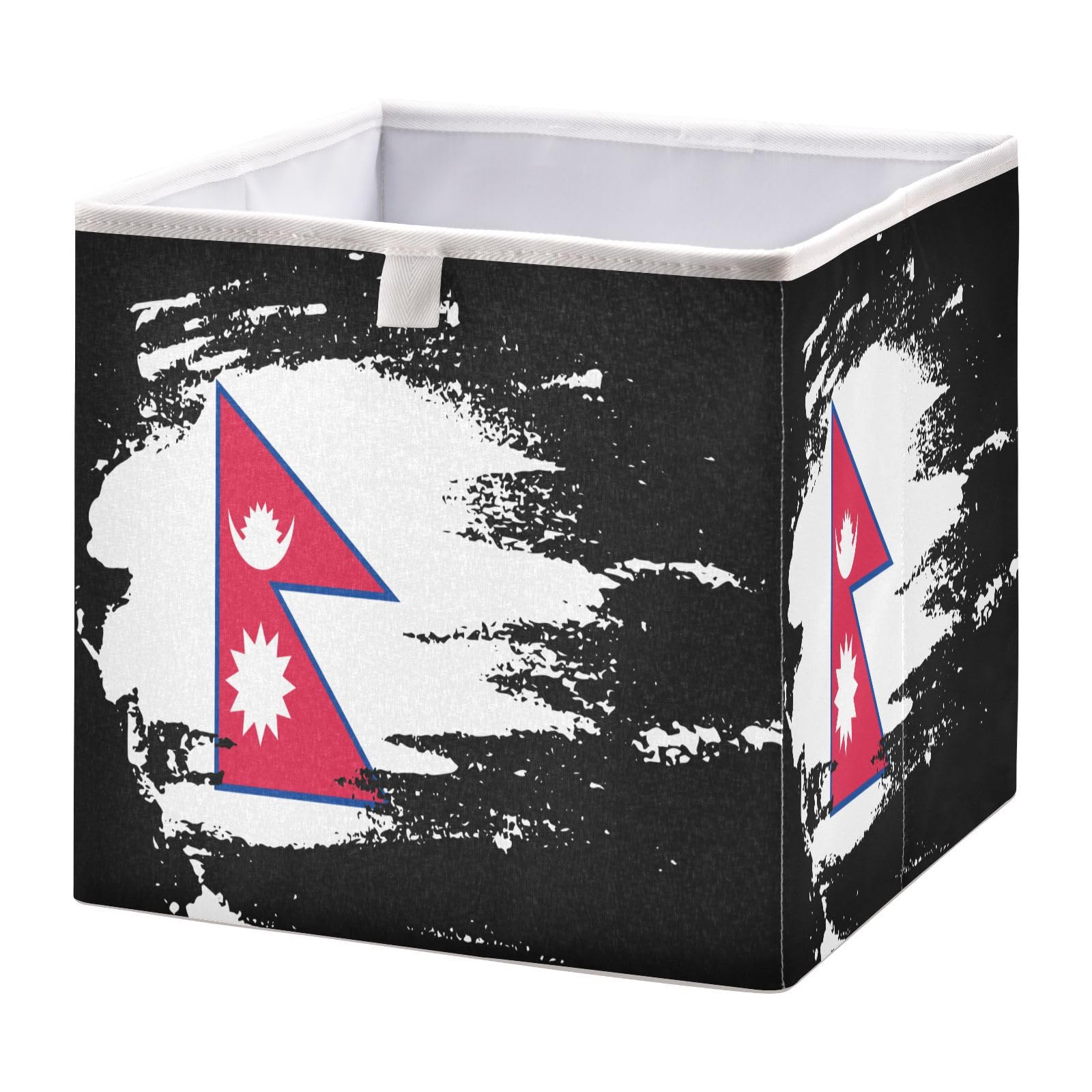 Nepal Flag Painted Foldable Storage Cubes Baskets with Handles, Fabric Storage Bins, Clot…