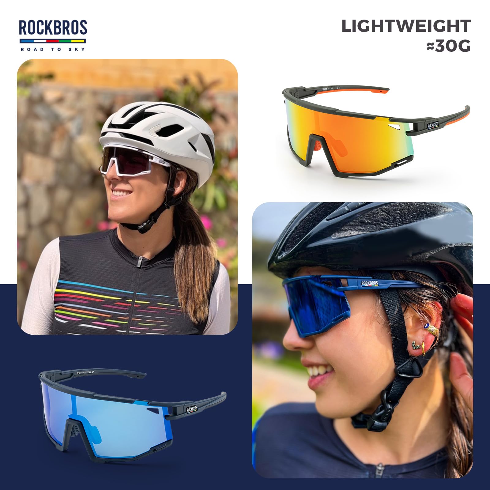 ROCKBROS Road to Sky Gafas de Ciclismo Polarizadas Protección UV400 Gafas de Sol Deportivas Marco TR90 Protección UV400 para Hombre Mujeres Accesorio de Bicicleta para Running MTB