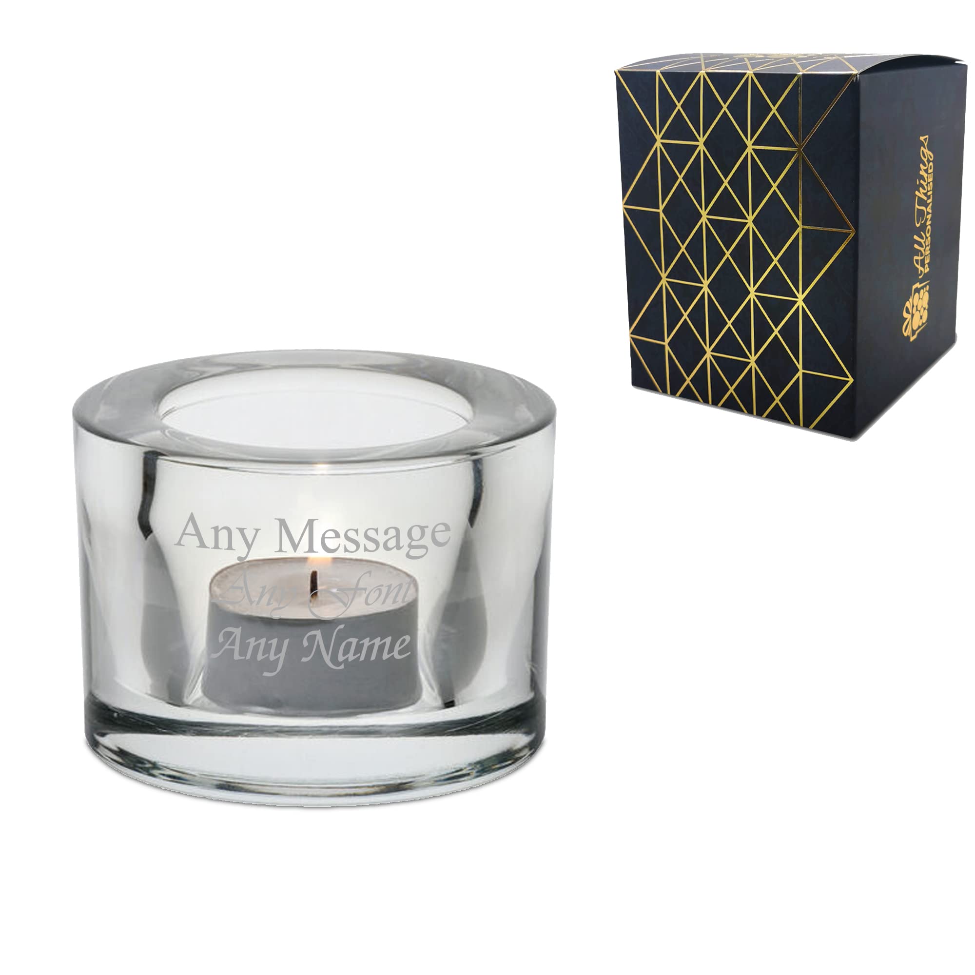 Personalised Engraved Chunky Clear Tealight Holder - Any Message Engraved
