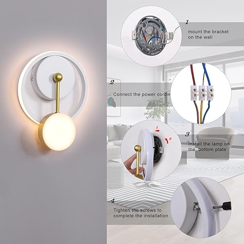 Vista 7 de XEYOU Aplique de pared moderno de 18 W, iluminación LED para interiores, lámpara de pared creativa con forma de reloj, decoración de pared