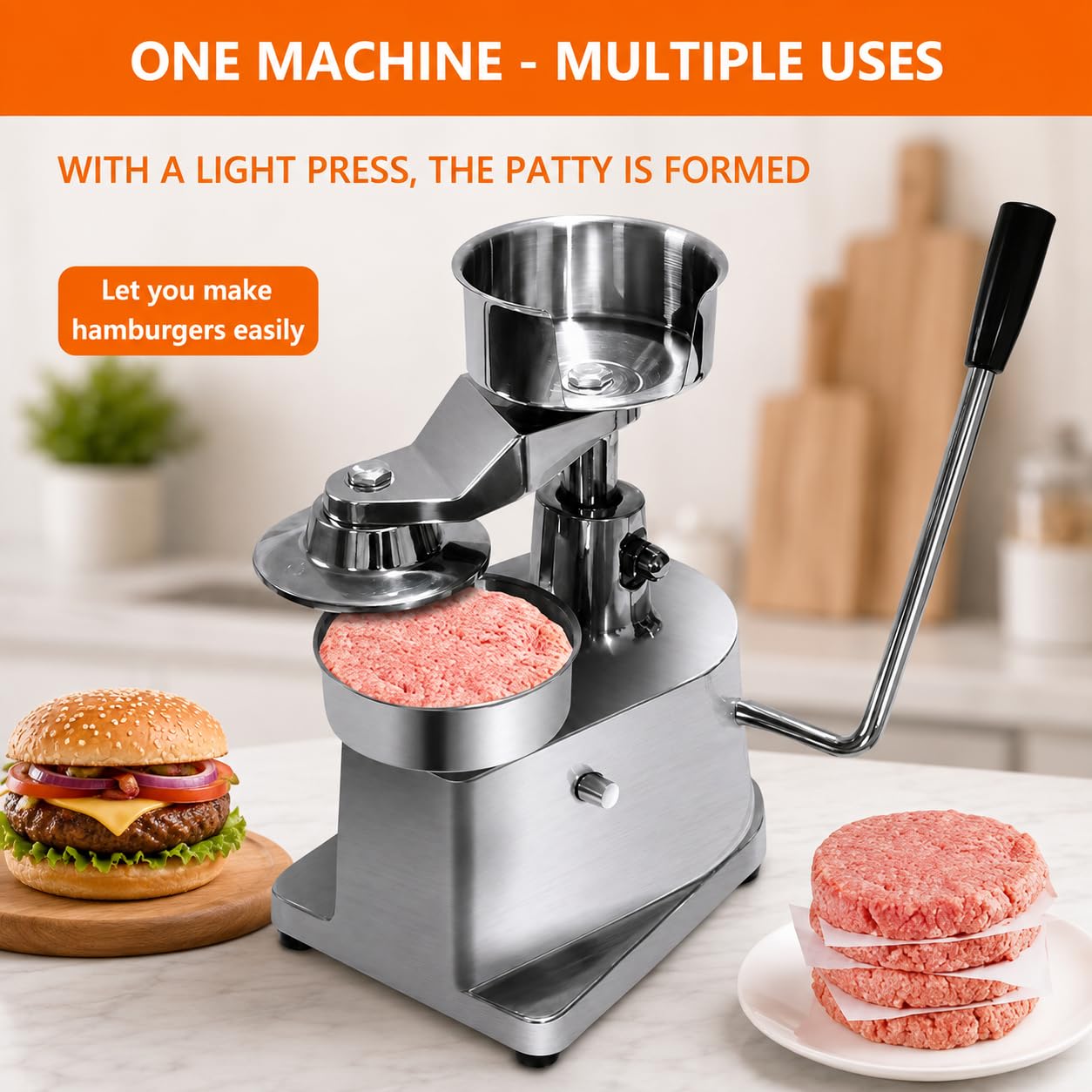 Manuelle Burger Patty Presse, 15cm Hamburgermaker mit 500Meat Patty Papier