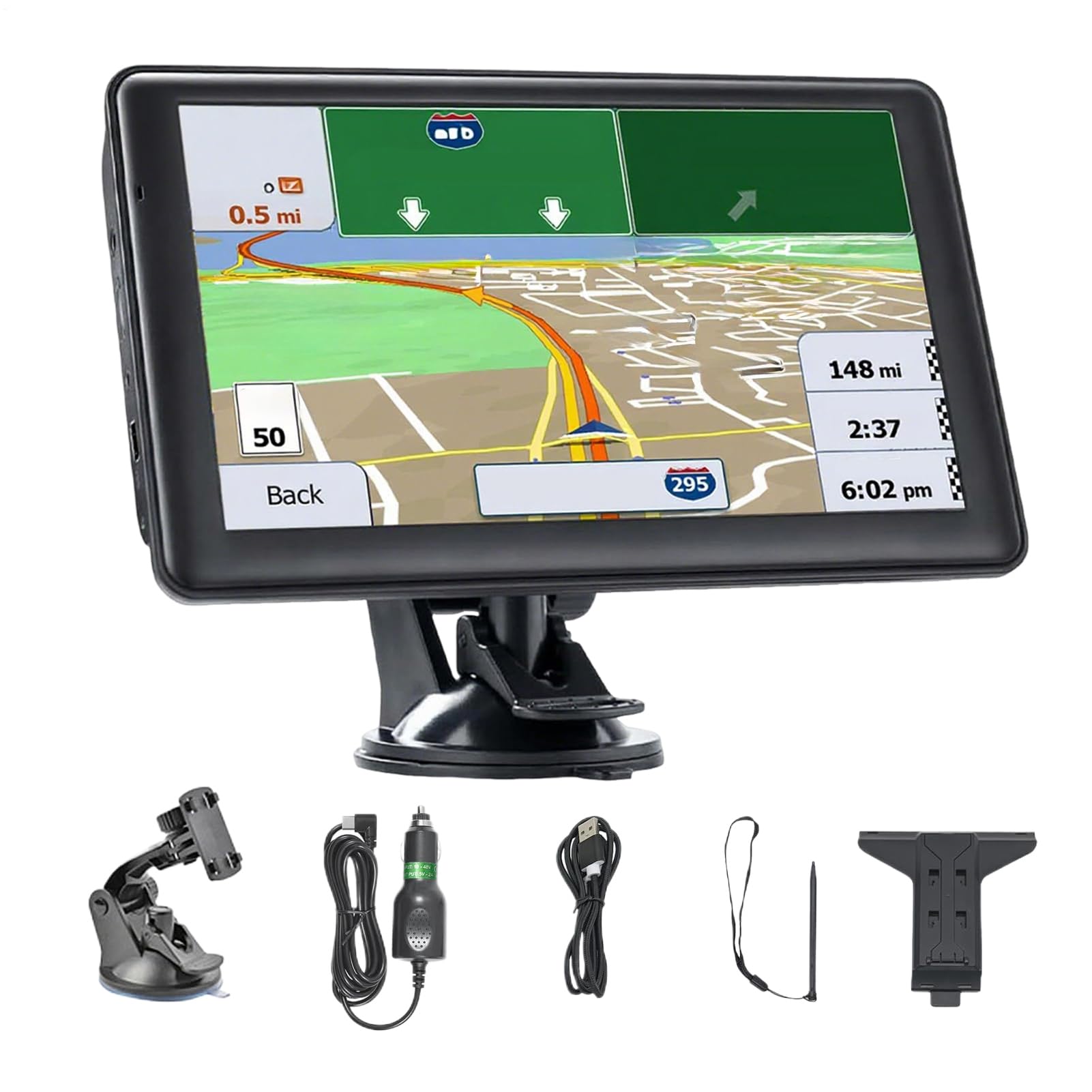 Navegador para Coche con Mapas Preinstalados Y Guía De Voz, Pantalla Táctil De 7 Pulgadas, GPS para Vehículos, Equipo Cartográfico para Viajes En Coche.