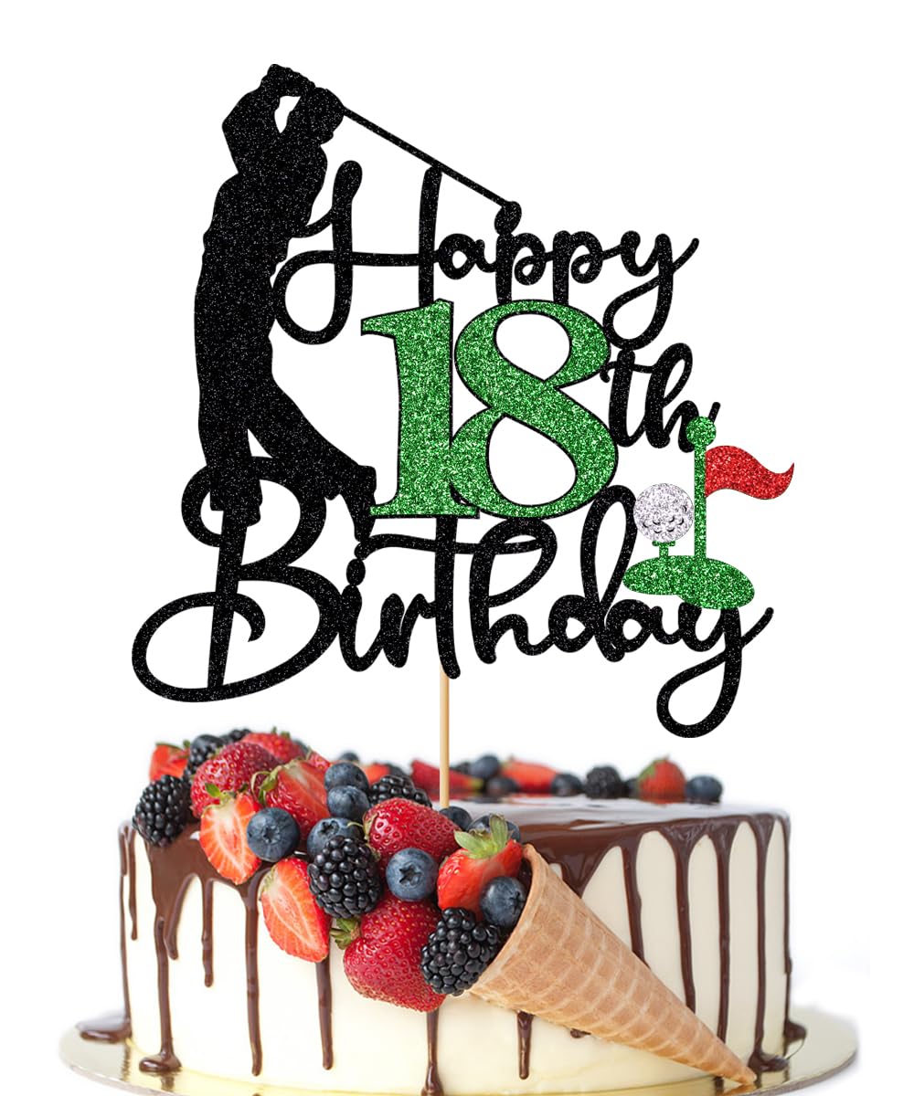 Crseniny Golf Happy 18th Birthday Cake Topper, Golfer/Sports Themed Birthday or Retirement Cake Decorations,Golf Eighteen 18 Years Old Ball Player 2008 Sport Themed Bday Party Supplies