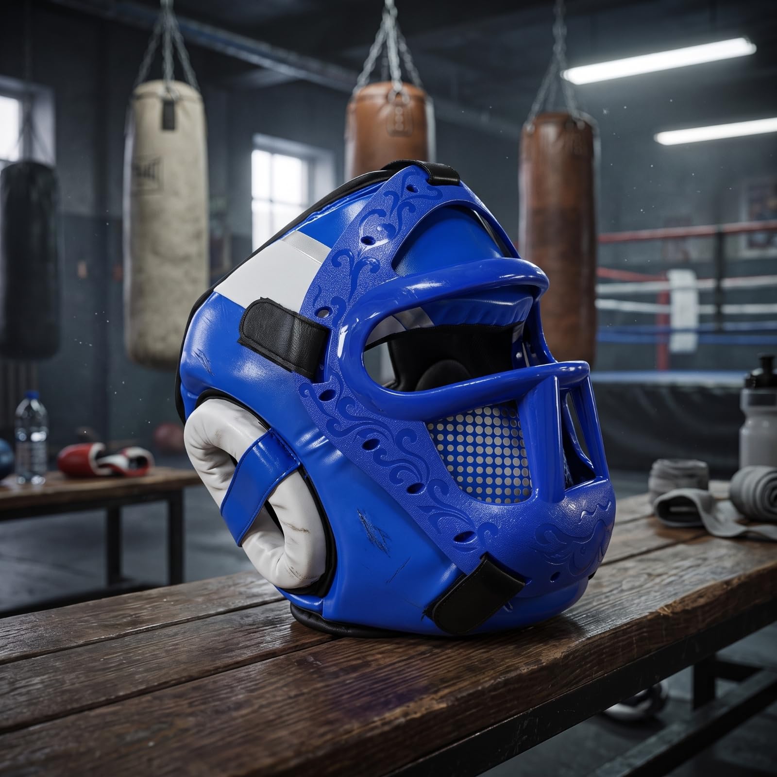 Casco da Arti Marziali Casco con Visiera a Maglia Protezione Integrale Assorbimento Colpi Interno Ammortizzante Cinghia Regolabile Finitura Adatto per