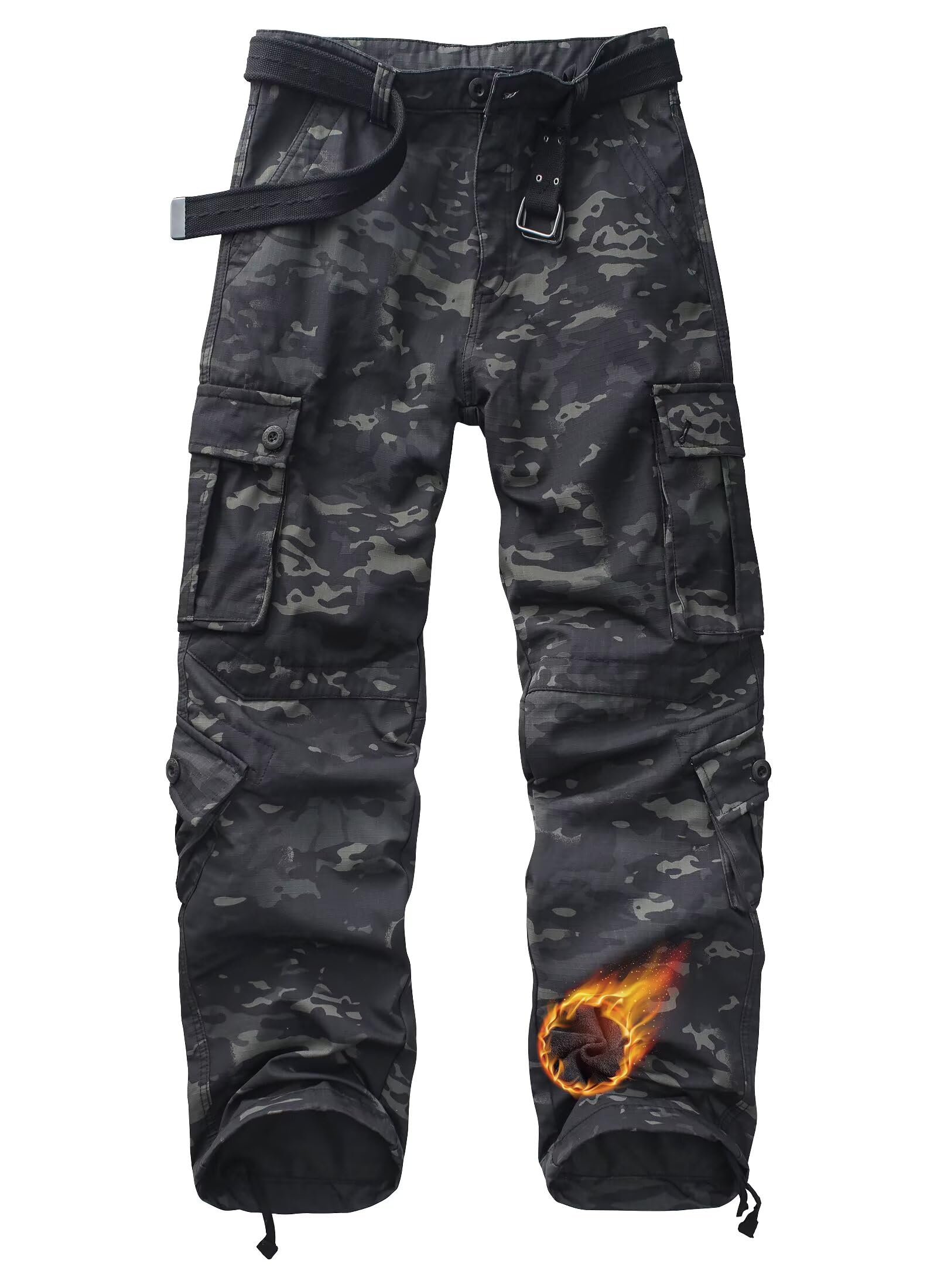Vatinnt Men's Dark Camo Fleece Lined Hiking Trousers Thermal Cargo Pants Jr55 32