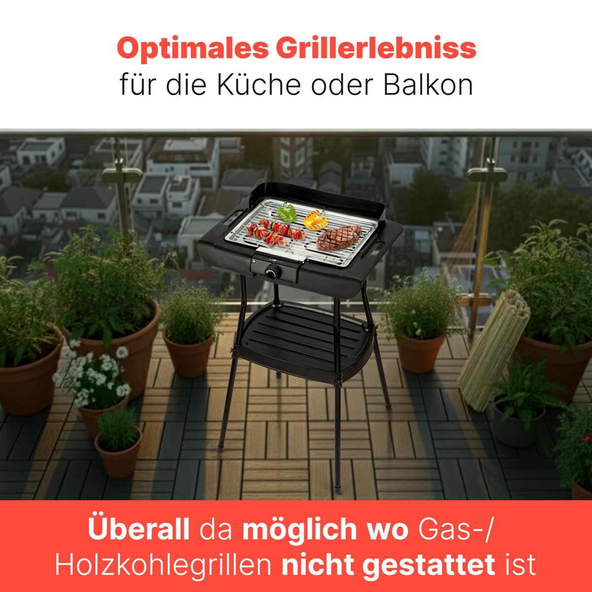 Barbecue sur pied et de table Clatronic | pour l'intérieur et l'extérieur | Barbecue électrique pour balcon | 2000 W | Barbecue de table électrique | Faible dégagement de fumée et d'odeurs | BQS 3842