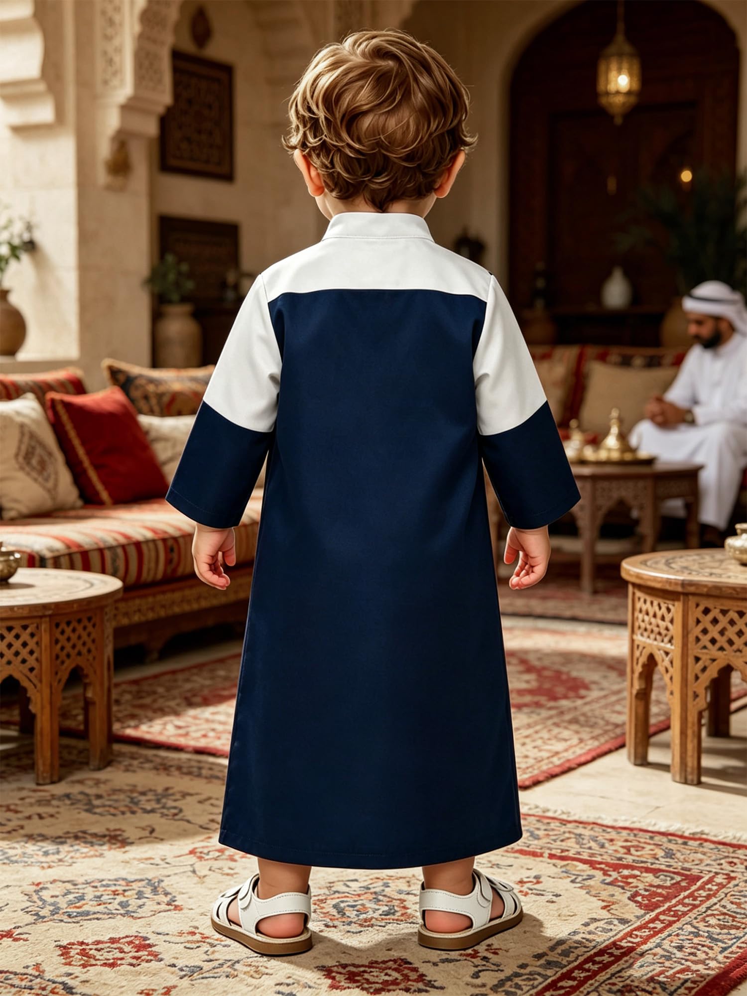 Nourrisson Thobe Arabe Pour Bébé Garçon Robe Manches Longues Abaya Islamique Pour Garçons Thobe Léger En Coton Col Montant Bal Masqué