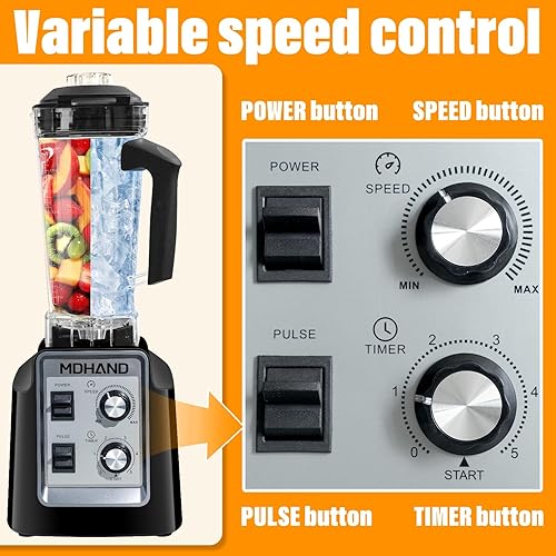 Miniatura 3 de MDHAND Licuadora profesional de 1400 W para cocina, licuadora de batidos con jarra de 68 onzas y dos tazas de 18 onzas, licuadoras compactas de