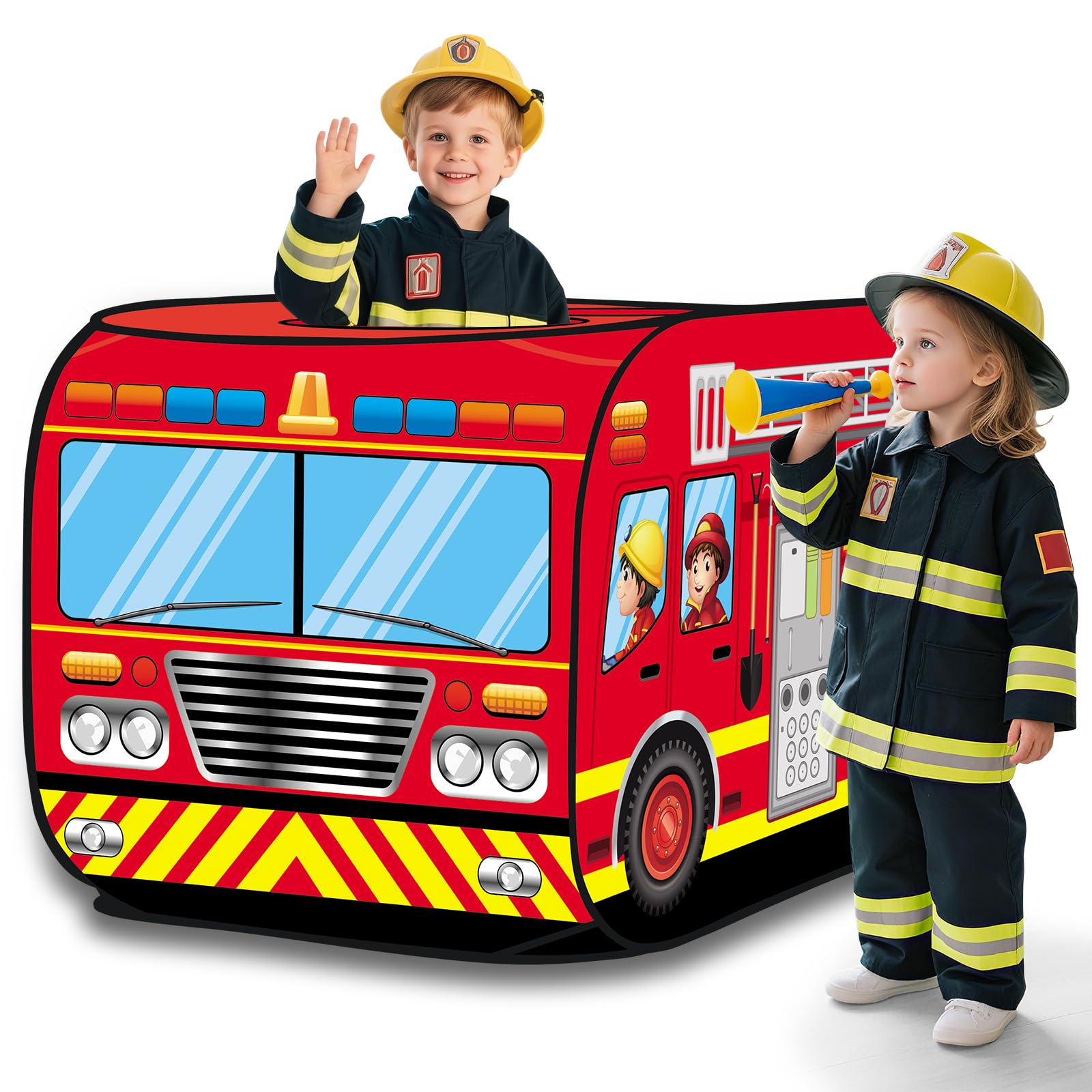 deAO Tente de Jeu pour Enfants Tente Jeux Conception Pop-Up Assemblage Rapide Activités Récréatives Intérieures et Extérieures Aire de Loisirs (Pompiers)