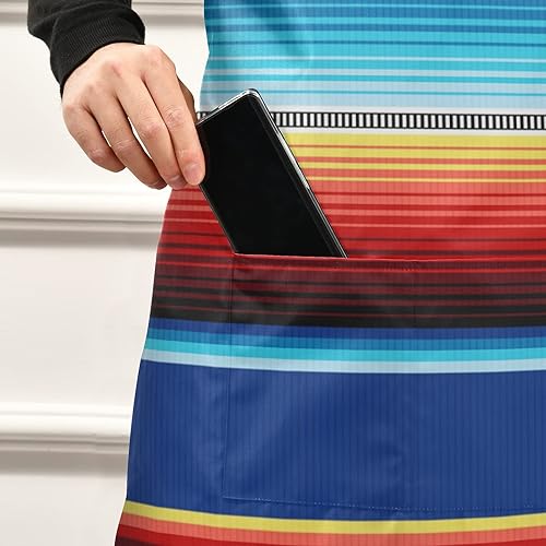 Miniatura 5 de xigua Delantal con peto mexicano a rayas, delantales de cocina para cocinero horneado, delantales de correa ajustable para el cuello para hombres y