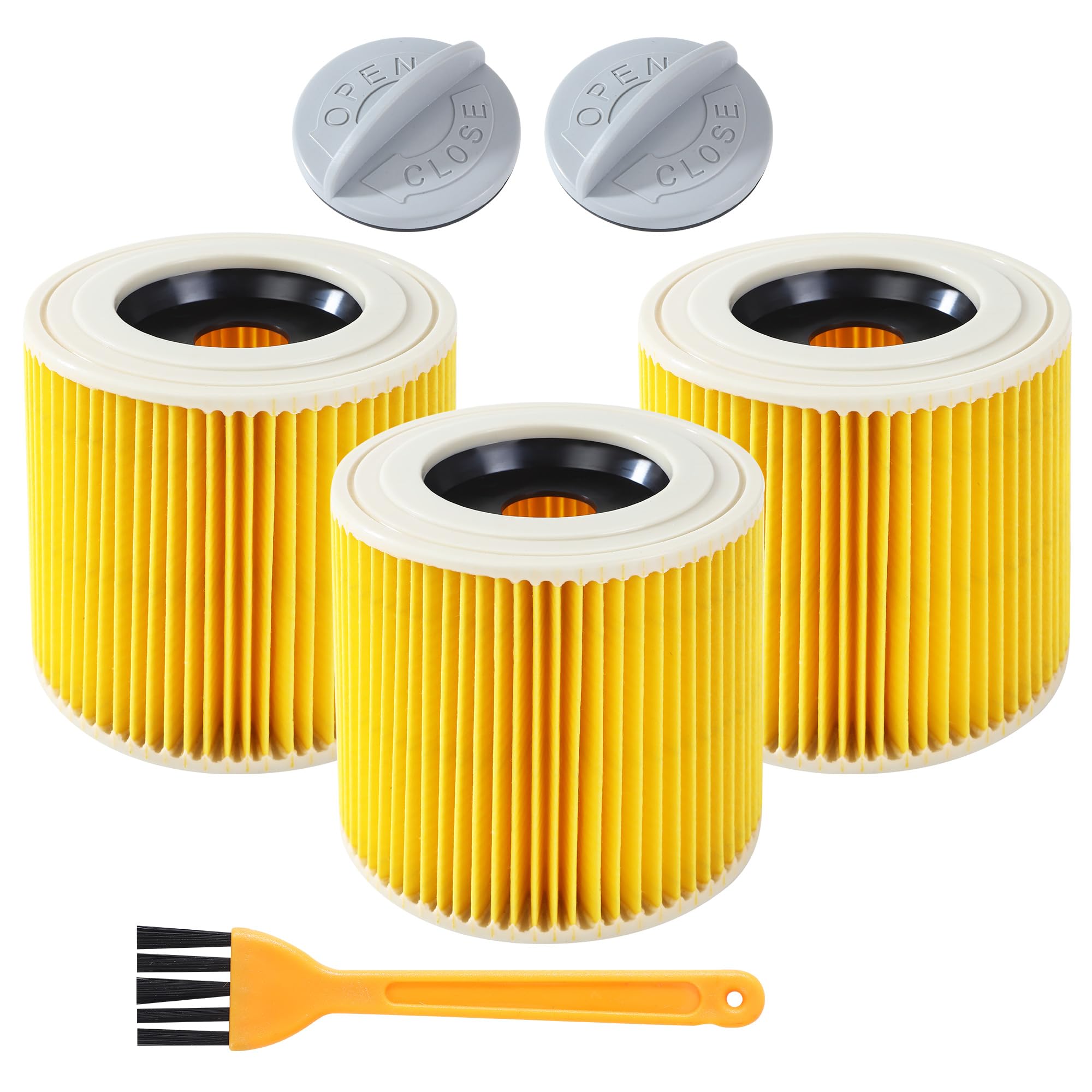 Lot de 3 filtres pour aspirateur Kärcher, filtre à cartouche compatible Kärcher Wd3, avec pinceau, pour [WD3, WD2, WD1, MV3, MV2, A, K, KNT, SE, VC] remplace 6.414-552.0, 6.414-772 contre les