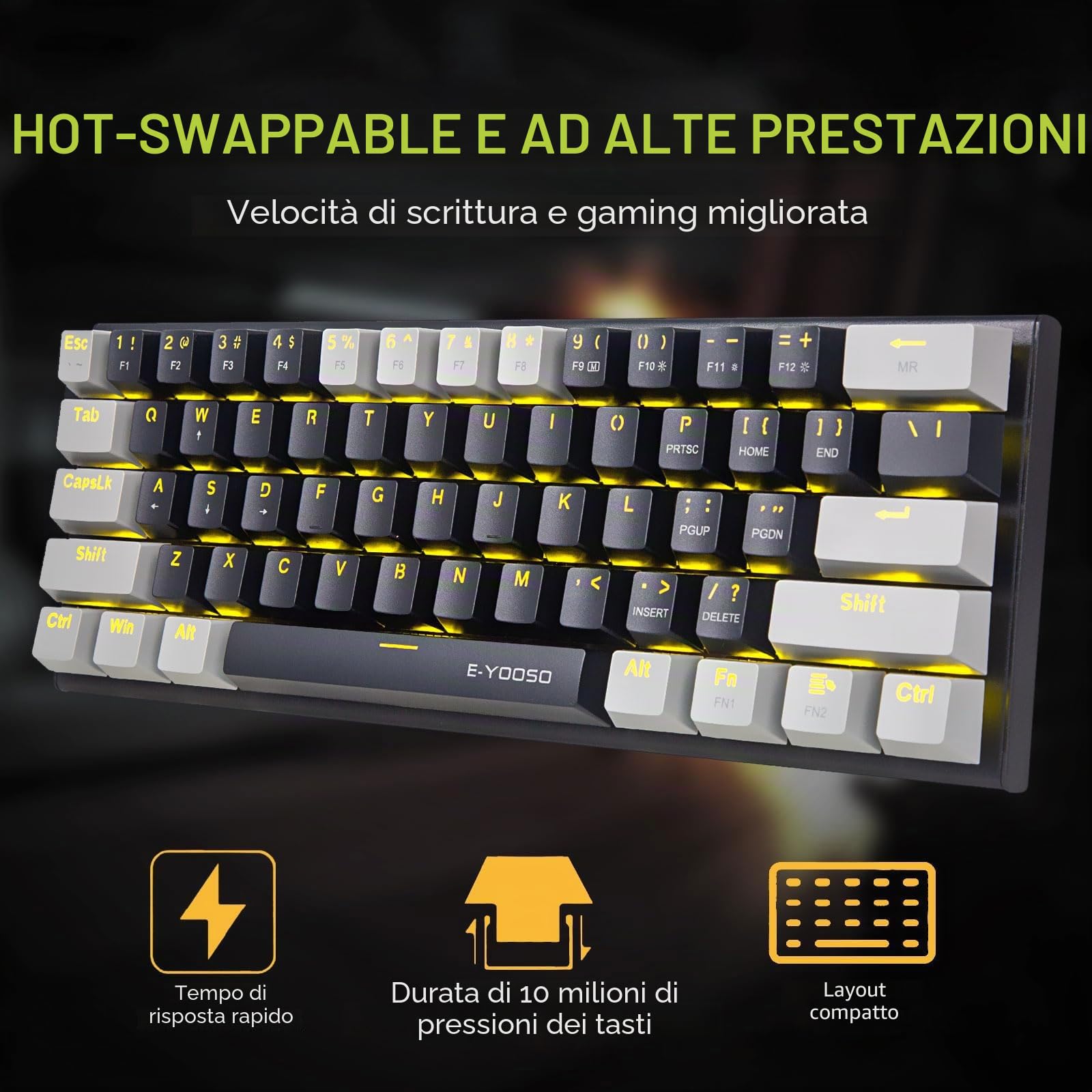 E-Yooso Z11 - Interruttore blu a 61 tasti, tastiera meccanica da