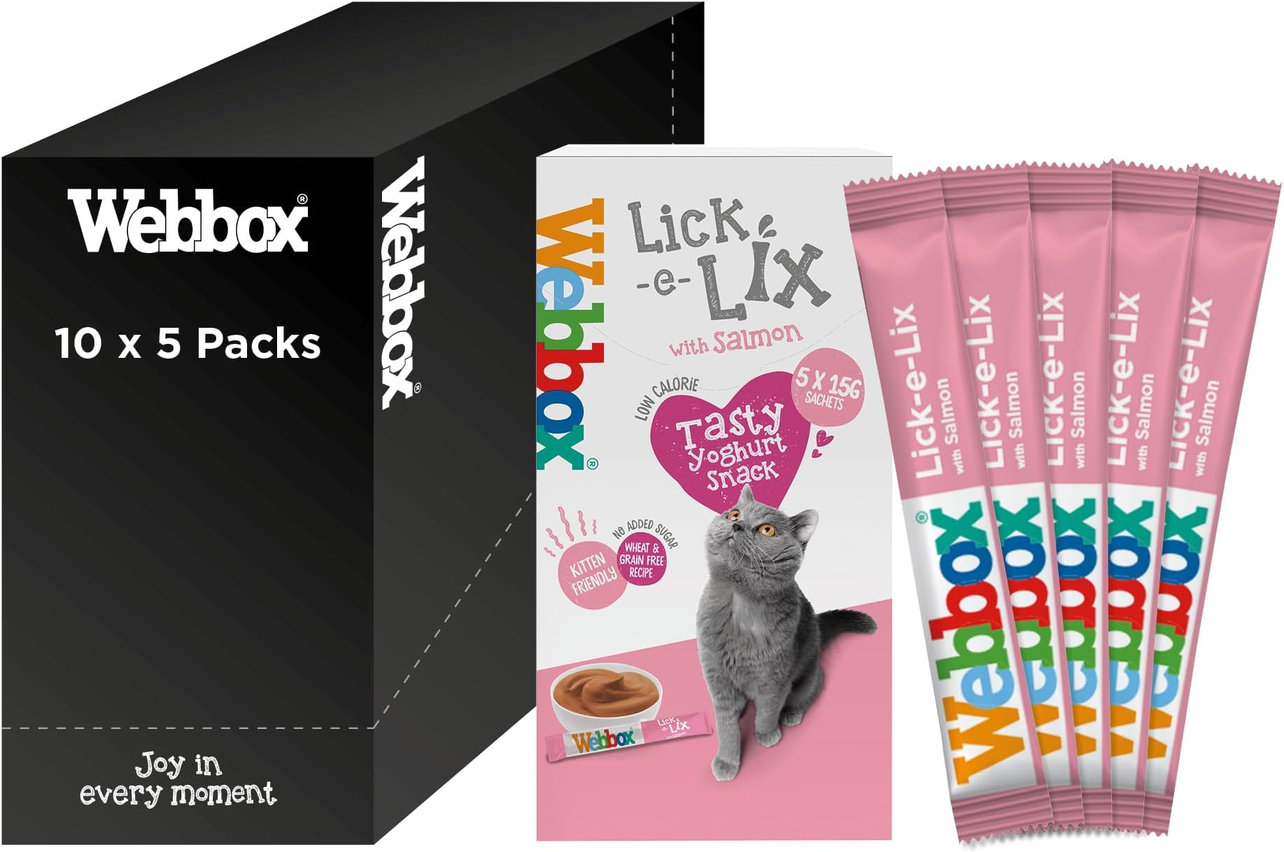 Webbox Lick-e-Lix Cat Treats, Salmon - Kitten Friendly, Grain and Gluten Free, No Artificial Preservatives or Colours (10 x 5 Packs)