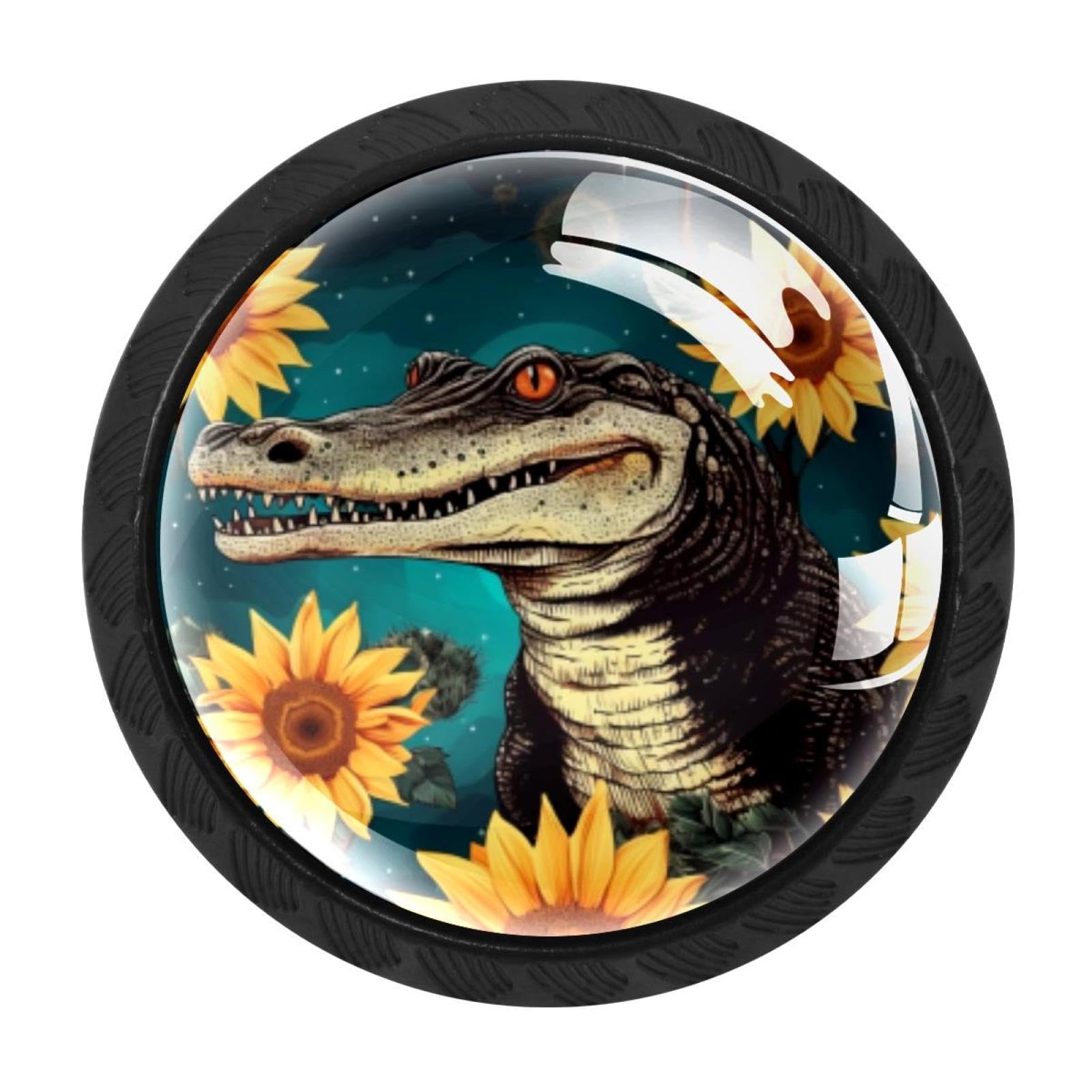 CHENZZZZ 4 Pack Cabinet Pulls Crocodile Starry Sunflower Kitchen Drawer Pulls Cabinet Handles