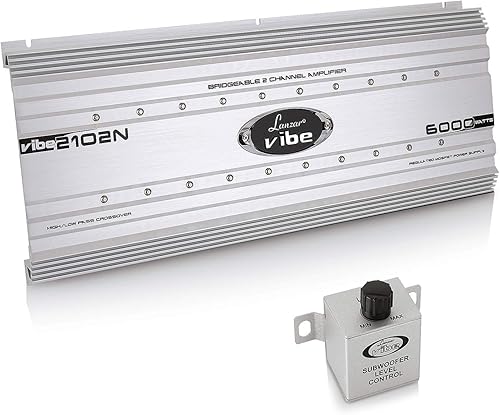 Lanzar VIBE2102N - Amplificador estéreo para automóvil de 2 canales, 6,000 W, puente de doble canal con control de graves de subwoofer, MOSFET de