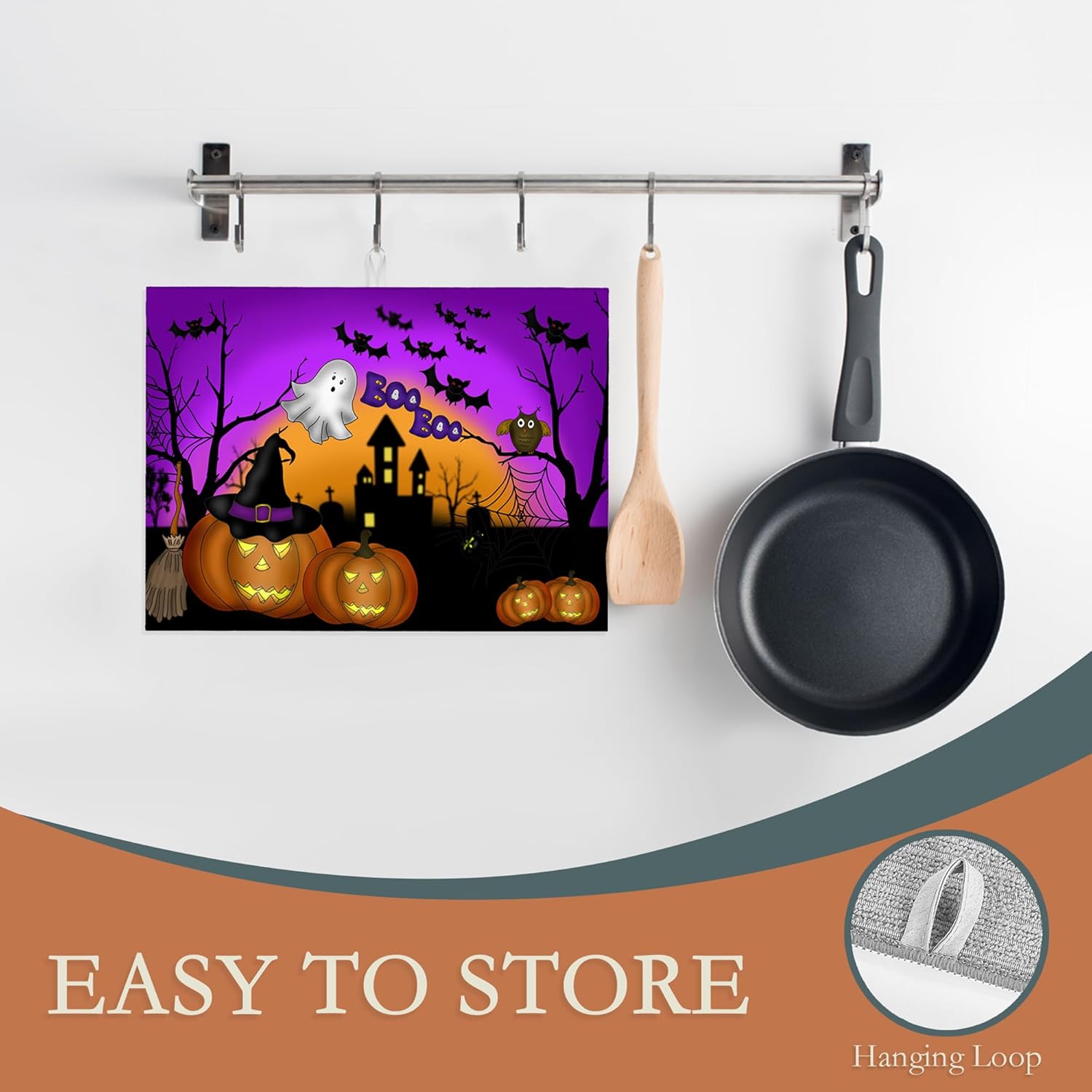 Condition photo showing New/Like New for halloween pumpkin dish drying mat for kitchen counter decor,ghost bats night dish drying rack pad absorbent reversible microfiber for coffee tableware sink countertop 18x24 inch halloween pumpkin ghost bats night