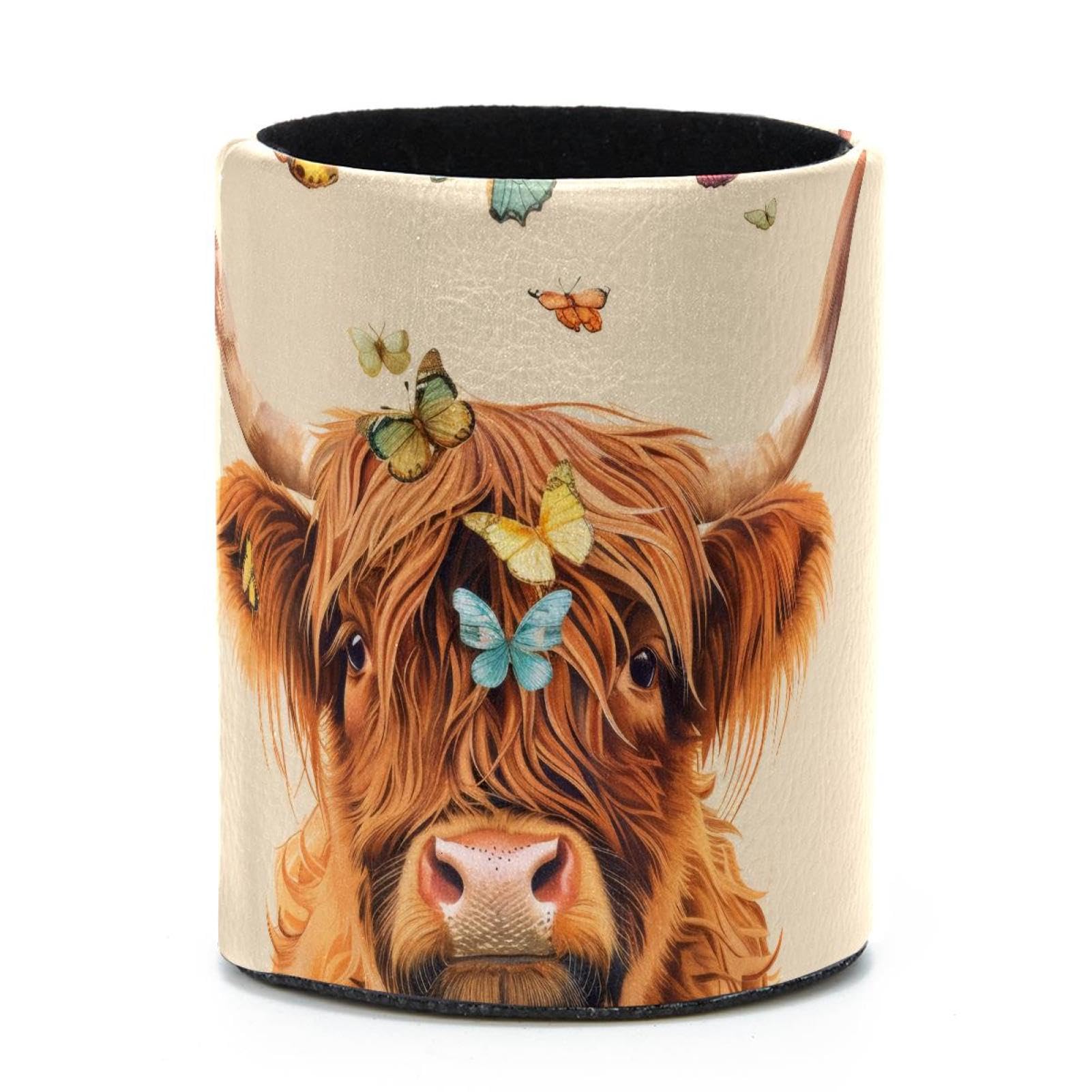 VAPOKF Round Pencil Holders for Desk, Highland Cow Pen Holders Pen Pot Makeup Brushes Storage Desktop Stationery Supplies Organiser for Home Office