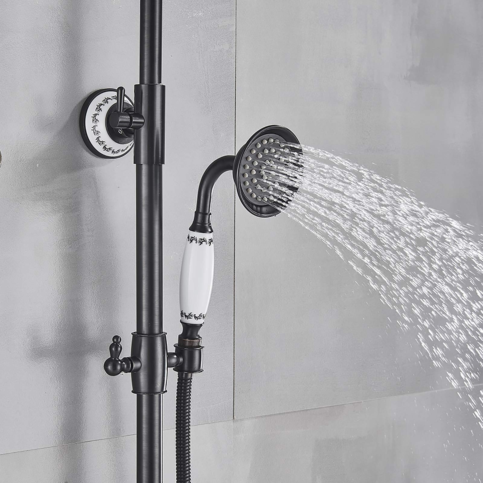 Czarny system prysznicowy z 20 cm deszczownicą głowicą prysznicową z wylewką i ręcznym zestawem kranów, regulowany uchwyt ścienny 3 funkcje do spa, nowoczesne ulepszenie łazienki
