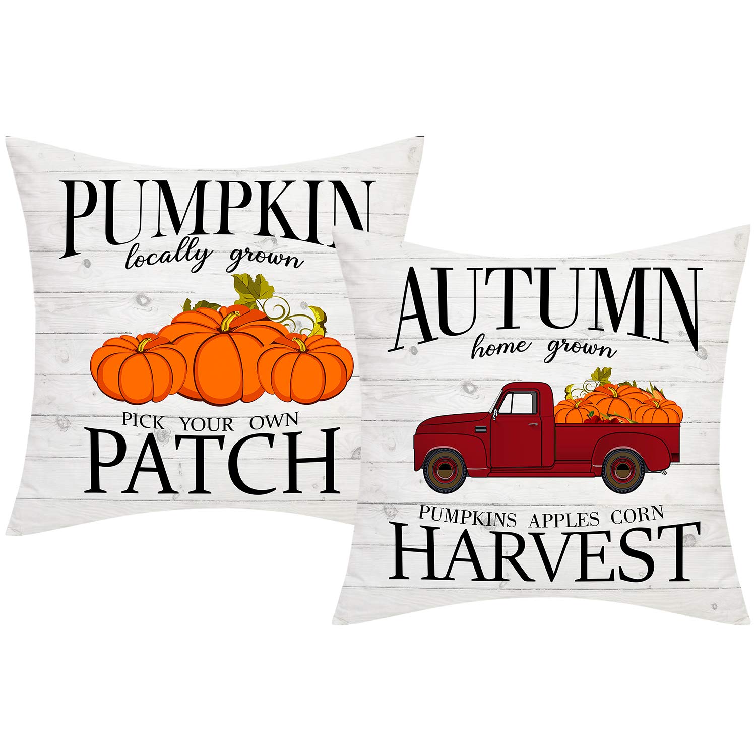 2 Pack Thanksgiving Day Throw Pillow Covers, Autumn Pumpkin Patch Pillow Covers, Fall Harvest Red Truck Pillowcases, Thanksgiving Farmhouse Decorative Cushion Covers, 18 x 18 Inches…