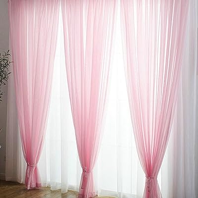 Gualiy Thin Sheer Curtains, Bedroom Curtains 2 Panels Solid Color Drapes and Curtains 52 inches Width Light Pink Sheer Window Curtains 90 inches Length