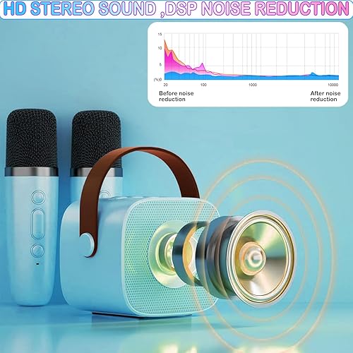 Miniatura 38 de Mini máquina de karaoke para niños de 4 a 12 años, altavoz Bluetooth con 2 micrófonos inalámbricos y luces LED, regalos de cumpleaños de Navidad