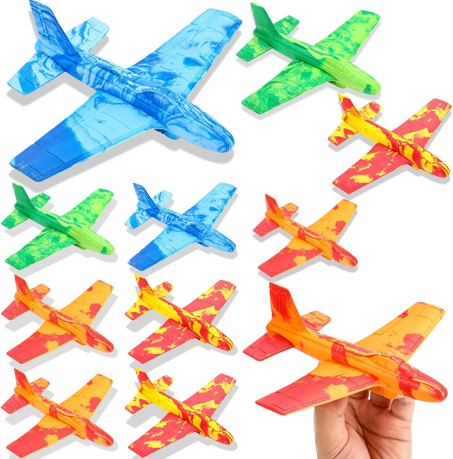 10 Pack Airplane Toys, Throwing Foam Planes for Kids Foam Airplanes Gliders Birthday Party Favor Gifts Easter Basket Stocking Stuffers for Kids Boys Girls 8 9 10 11 12 Year Old