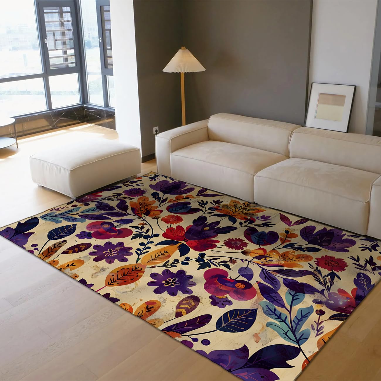 Tapis 180x240cm lavable vintage ethnique violet et orange pour salon