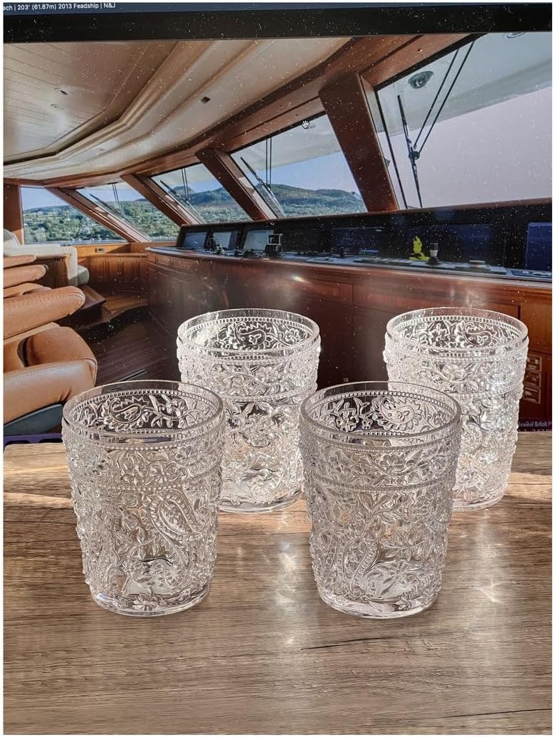 LeadingWare Paisley Acrylic Glasses Drinking Set of 4 DOF (13oz), Plastic Drinking Glasses, BPA Free Cocktail Glasses, Drinkware Set, Drinking Water Glasses