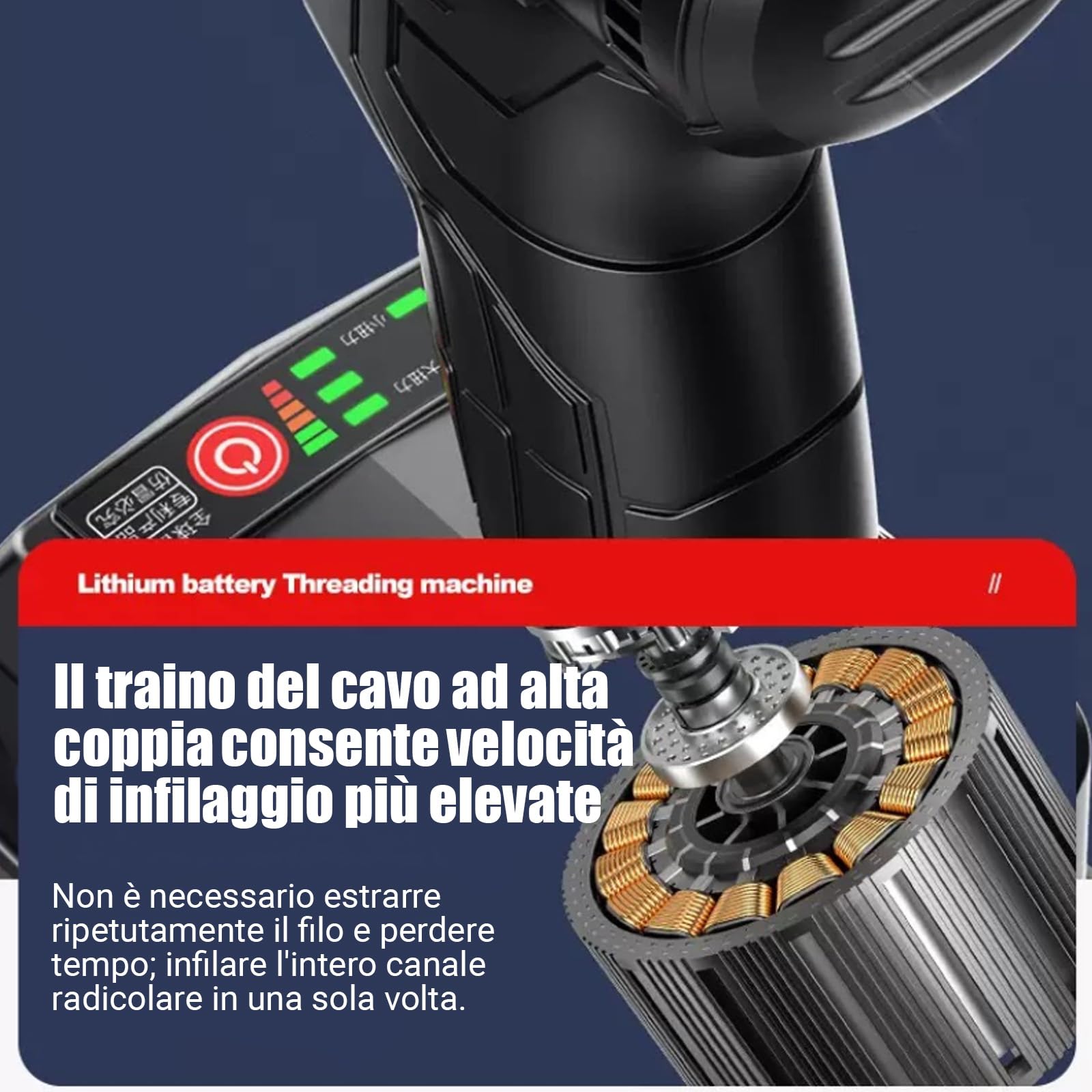 Estrattore per Cavi elettrici, Macchina per tesare Cavi Automatica, Tiracavi elettrici Attraverso Il Muro, Macchina per Cablaggio a Parete, da 40 m/min con Batteria al Litio 37500mah*2 30m