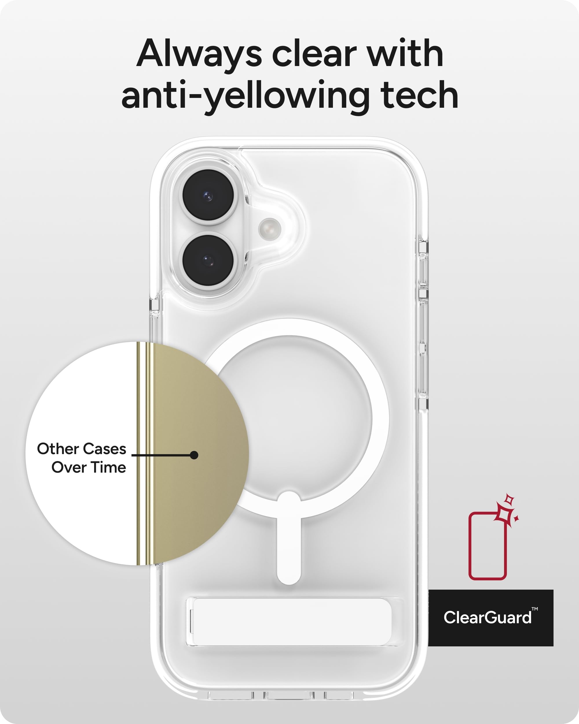 Zagg Santa Cruz Schnapp-Schutzhülle mit Ständer für iPhone 17, transparent, Fallschutz (4 m), MagSafe-Ladekompatibel, ClearGuard-Anti-Vergilbungstechnologie, Kratzfeste Hülle, weiß