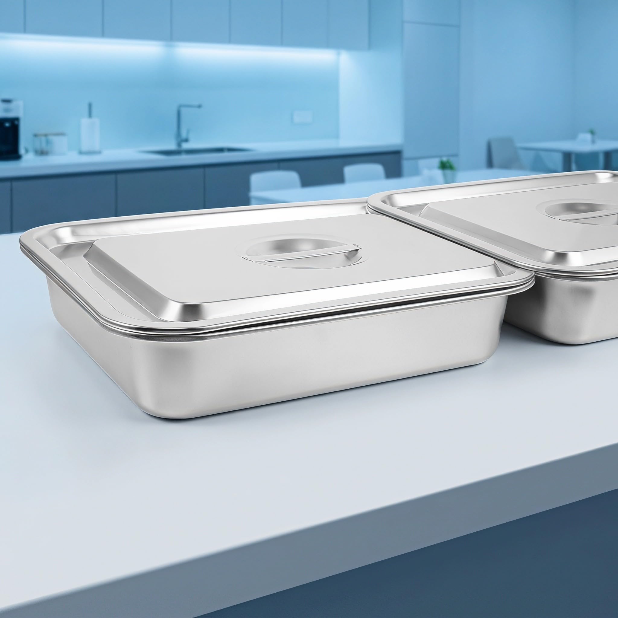 Bandeja de acero inoxidable para buffet con tapa: Bandeja para alimentos de catering - Plato rectangular de 40,6 x 30,5 x 7 cm para servicio de buffet, apta para alimentos para uso doméstico
