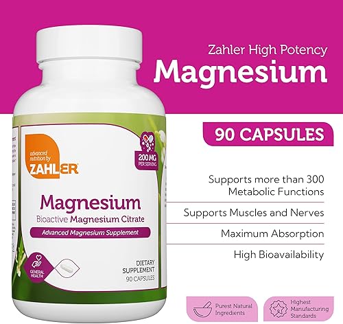 Miniatura 2 de Zahler - Magnesium Supplement Capsules 200 mg (90 Count) Certified Kosher Bioactive Magnesium Citrate for Max Absorption - Natural Magnesium Mineral