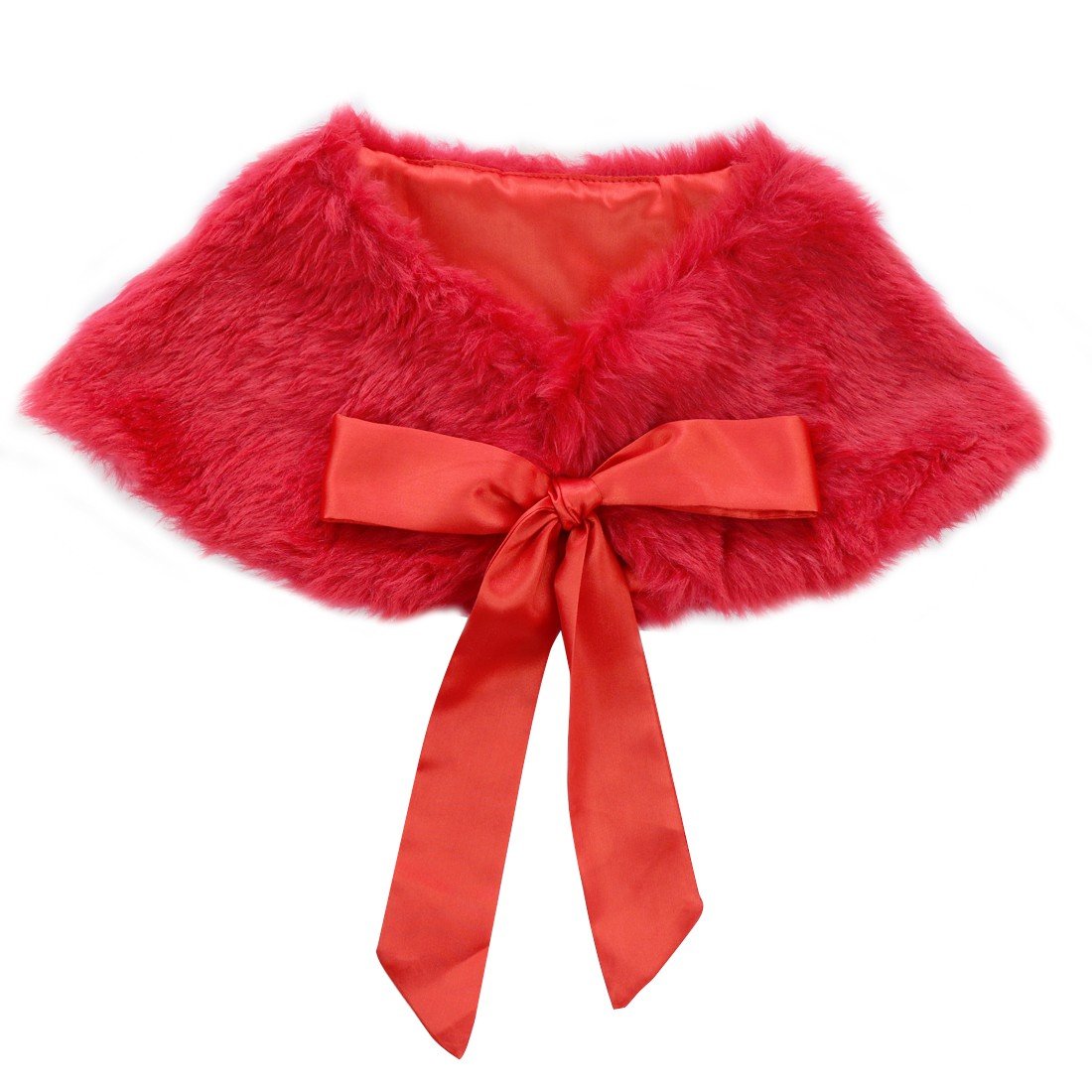 Chictry Girls Red Kids Princess Faux Fur Shoulder Cape Wedding Bridesmaid Dress Wraps Shawl Stole Shrug One Size