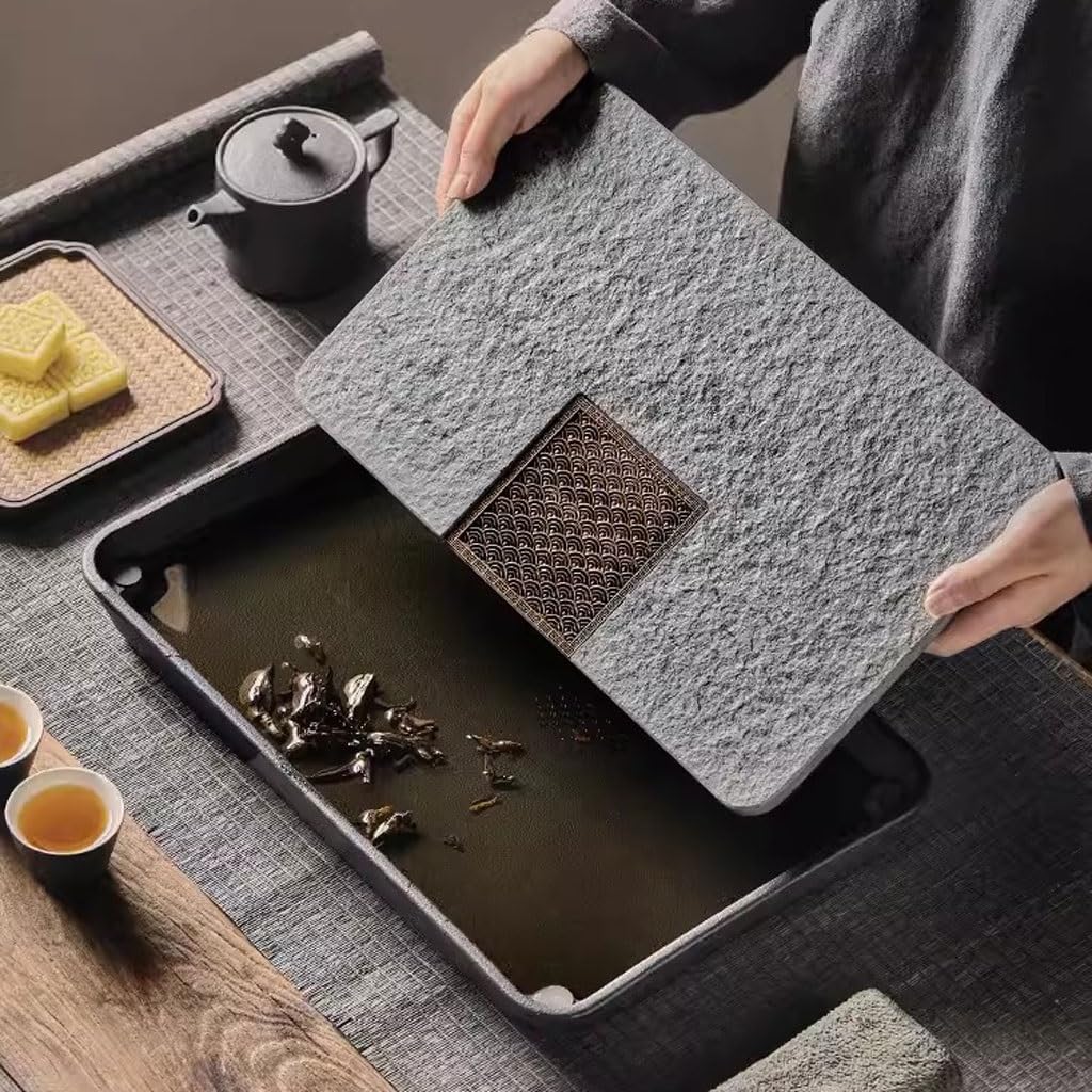 Bandejas de té para servir sala de estar, hogar, bandeja de té seco, oficina, alta calidad, piedra negra y dorada, bandeja de almacenamiento de agua pequeña bandeja de té