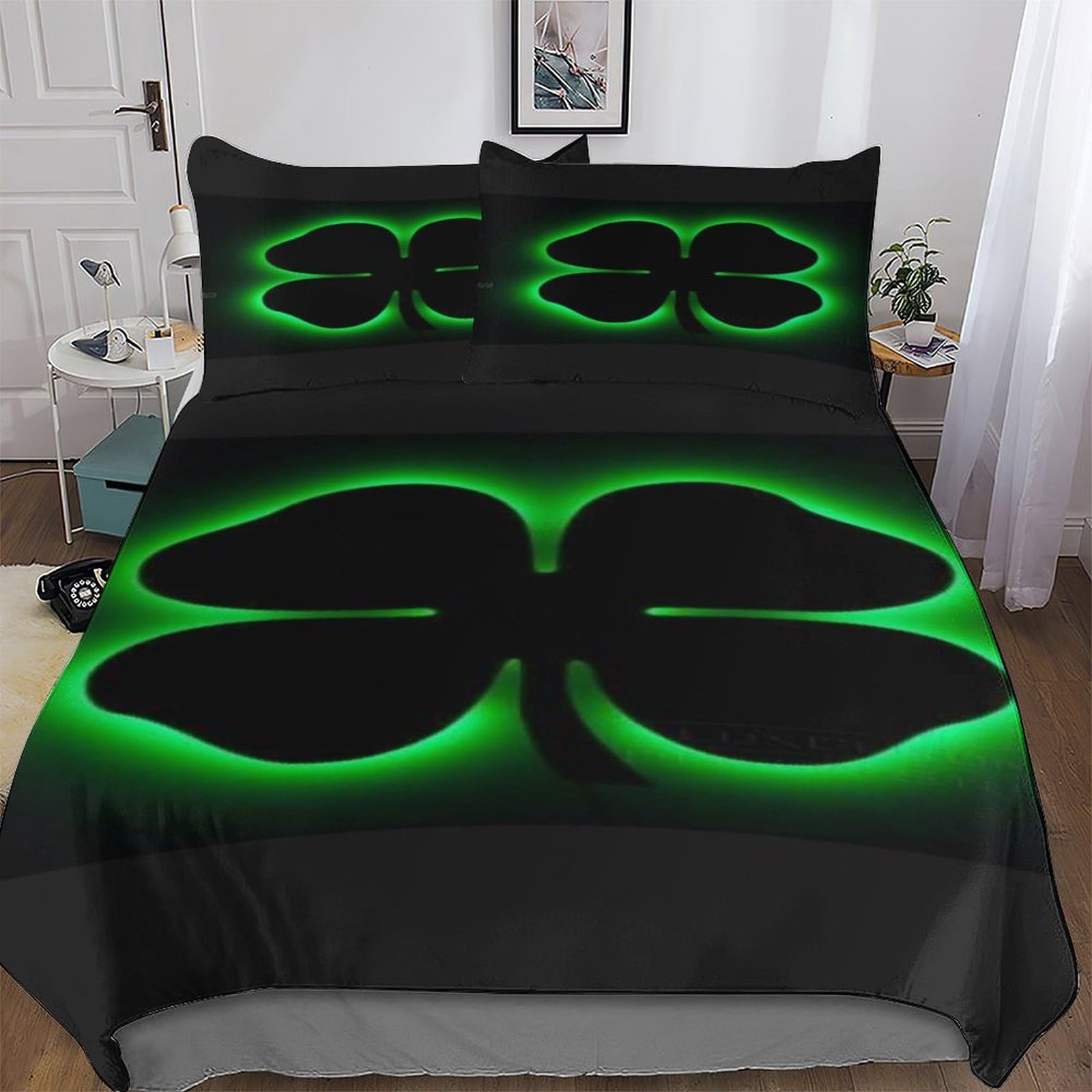 Pazzk Four Leaf Clover Quilt Cover Super-Soft Bedding Set Polycotton Comforter Cover Comfortable & Durable Printed Duvet Cover Sets With Pillowcases For Adults Teenager Kids Single (135X200cm)