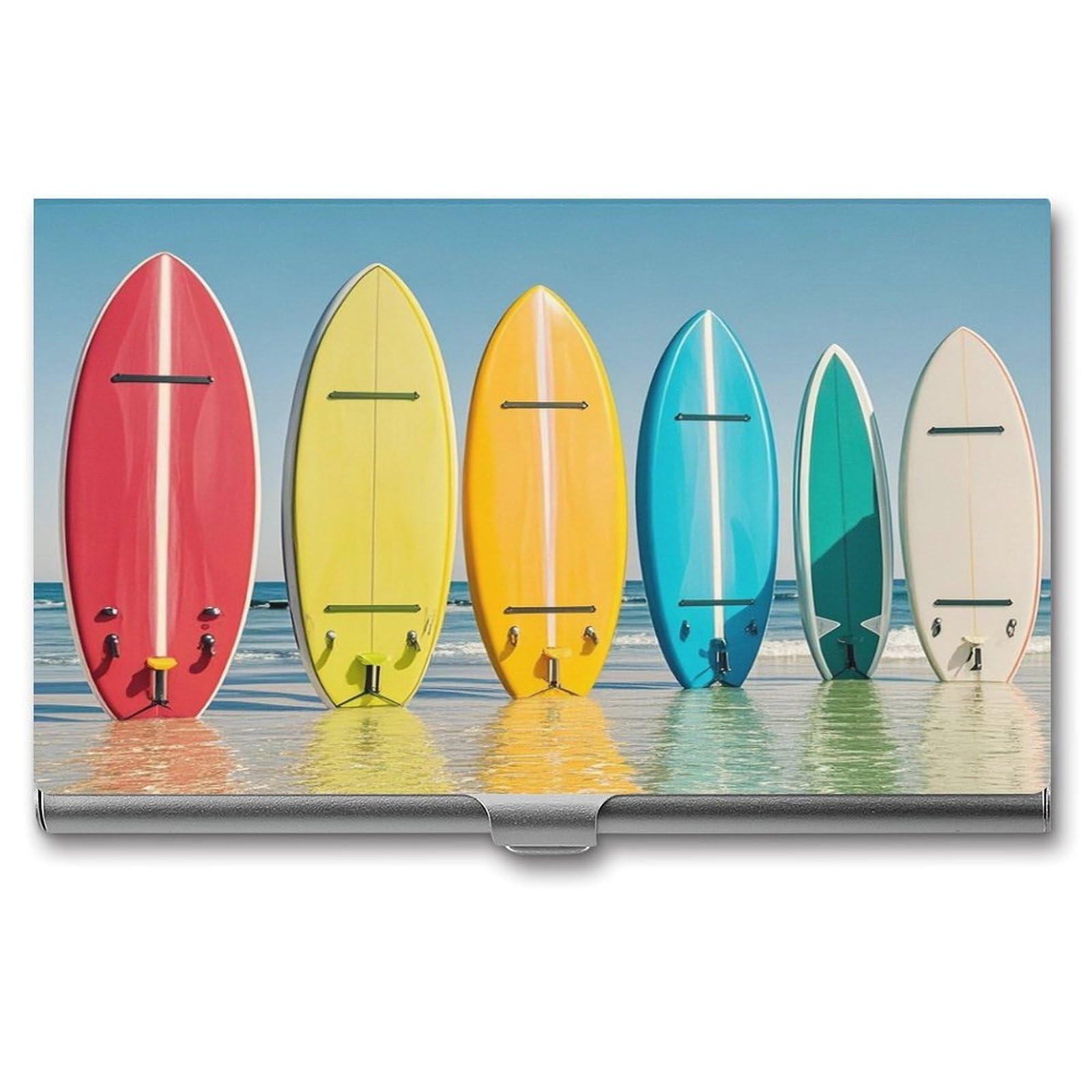FekiLoot Colorful Surfboard Business Card Holder Aluminum Alloy Business Card Case Convenient to Carry Business Card Dispenser for Men Women