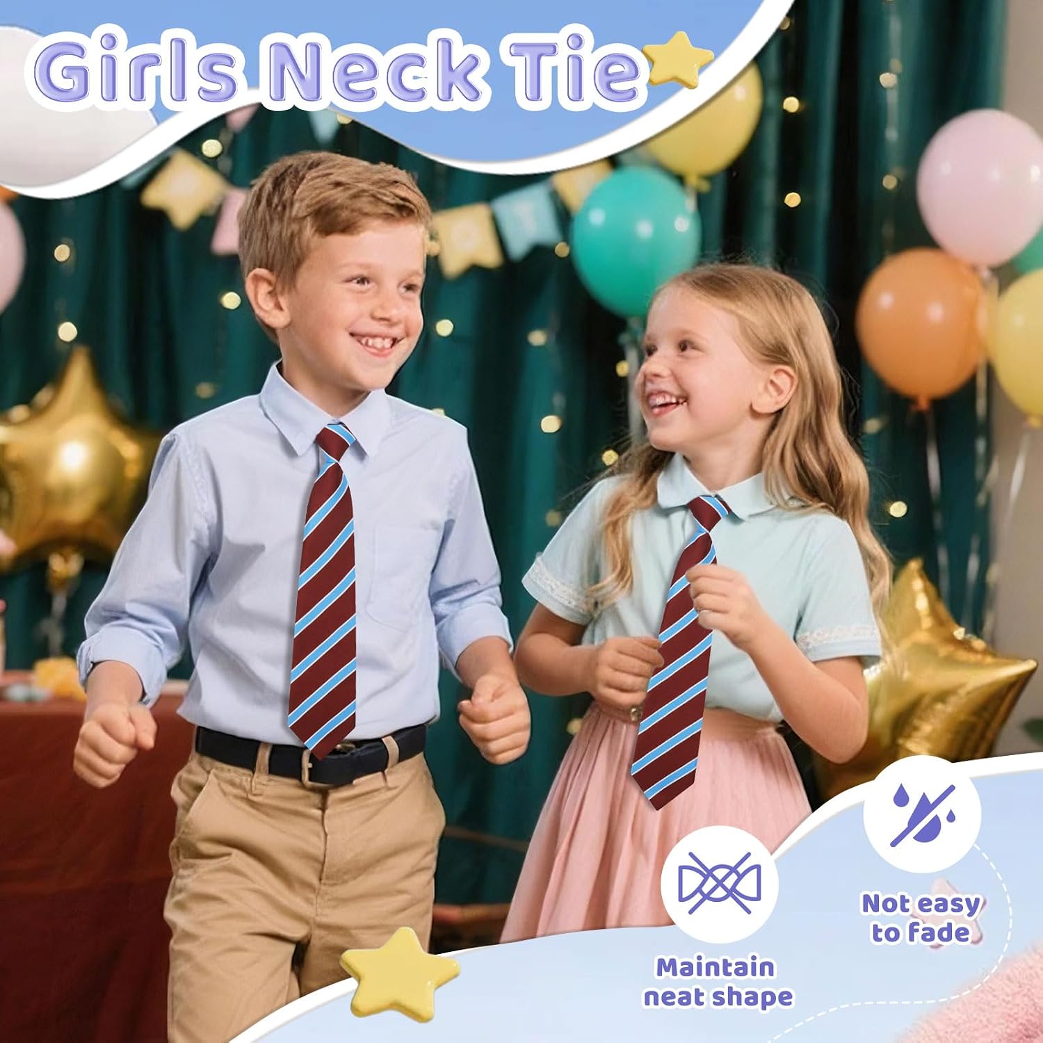 Pre-tied Stripe Girls Boys Tie, Ties for Boys for Wedding School | Stripe Girls Kids Necktie, Polyester Fabric, Adjustable Buckle Strap, 2.8'' Size, Cute Preppy Tone, for Cosplay Daily Casual