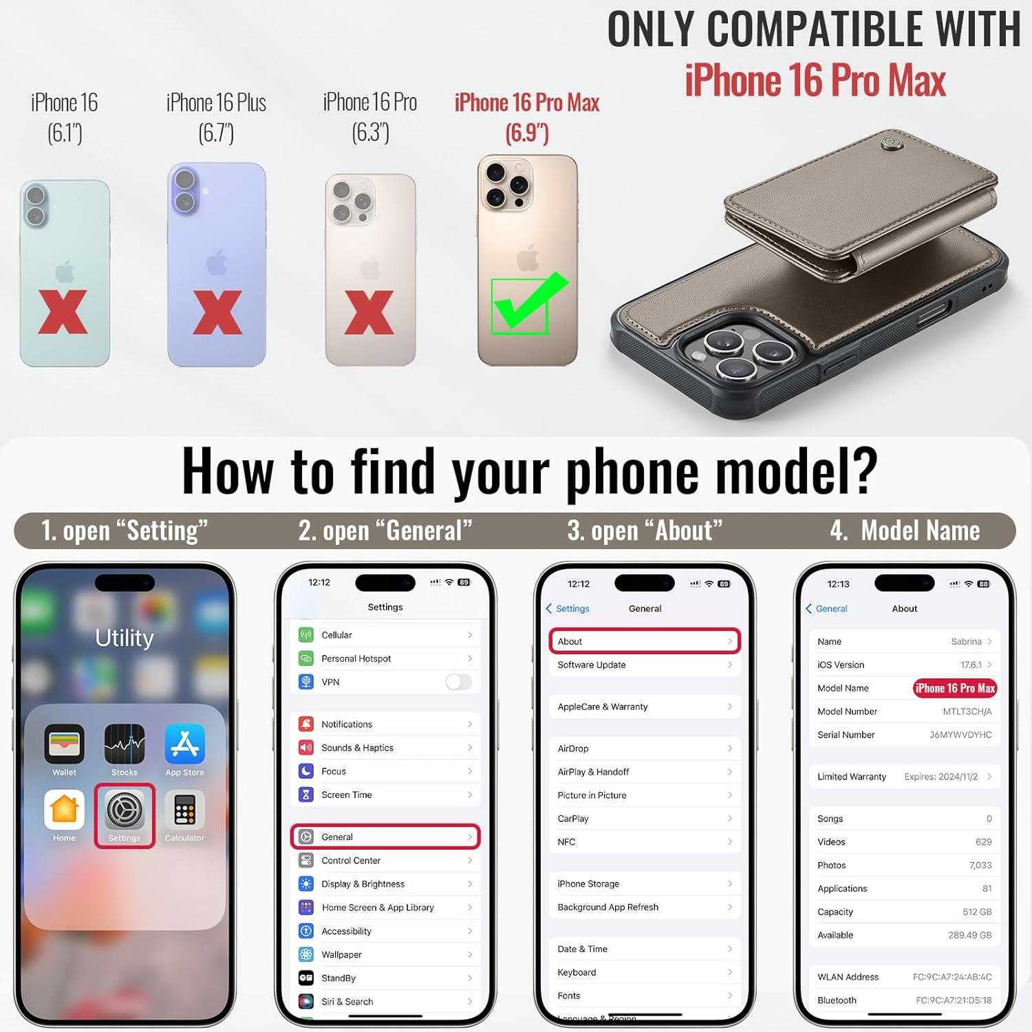 Compatible with Magsafe for iPhone 16 Pro Max Wallet Case Magnetic Card Holder, RFID Blocking 2 in 1 Detachable Kickstand Shockproof Case for Women Men, Bronze Gold - Image 6