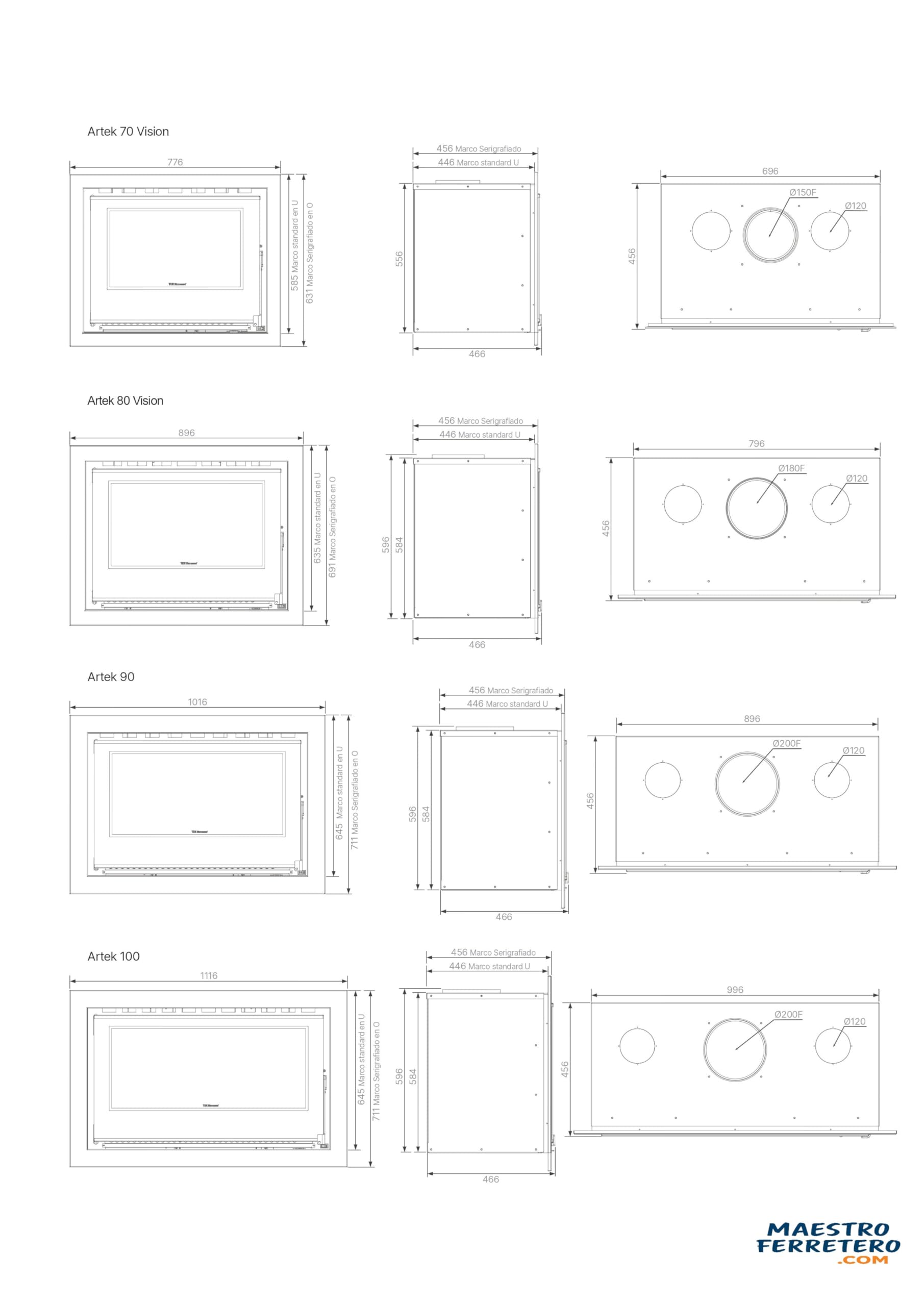 Insertable de leña Artek Vision 90 – Recuperador de calor 10,4 kW Rendimiento 75% Calienta hasta 374 m³ Acero reforzado Vermiculita Cristal panorámico