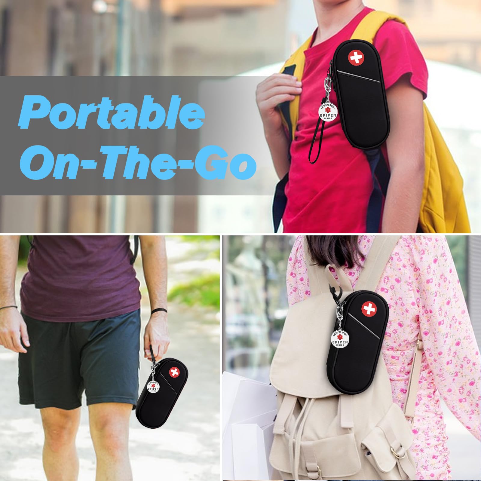 SITHON Sac à Médicaments avec EPIPEN Inside Étiquette d'alerte, Vide Trousse à Pharmacie Organisateur de médicaments Isotherme Portable pour 2 EpiPen pour Voyage l'extérieur (Noir)