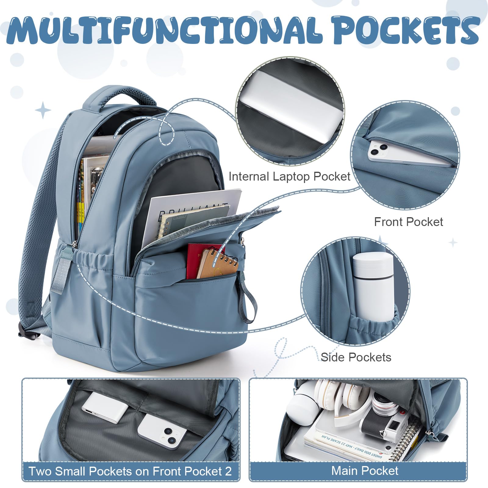 HYC00 Zaino Scuola Superiore Media ragazza Zaini Scolastici zainetto Casual Daypack Backpack Unisex Zaino Università Donna Per PC Portatile 14 Pollici Laptop Bag per Viaggio Lavoro Scuola Affari